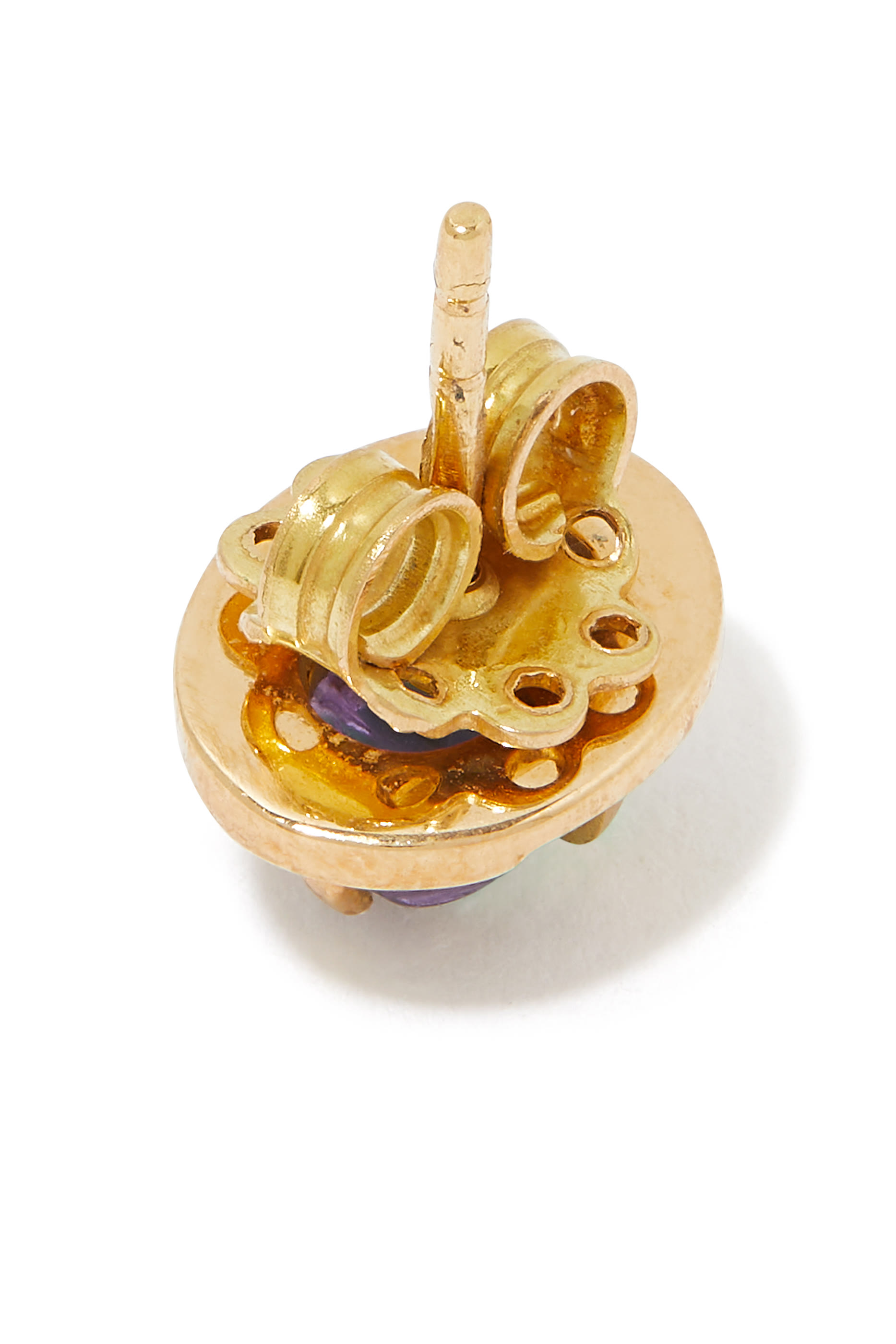 Scarab Stone Stud Earring, 18k Yellow Gold with Amethyst & Diamond