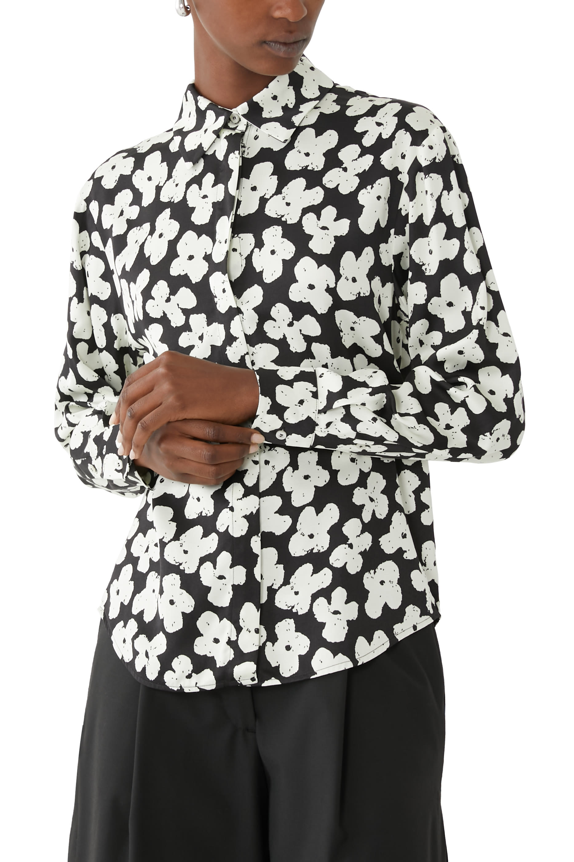 Puffy Floral Print Satin Shirt
