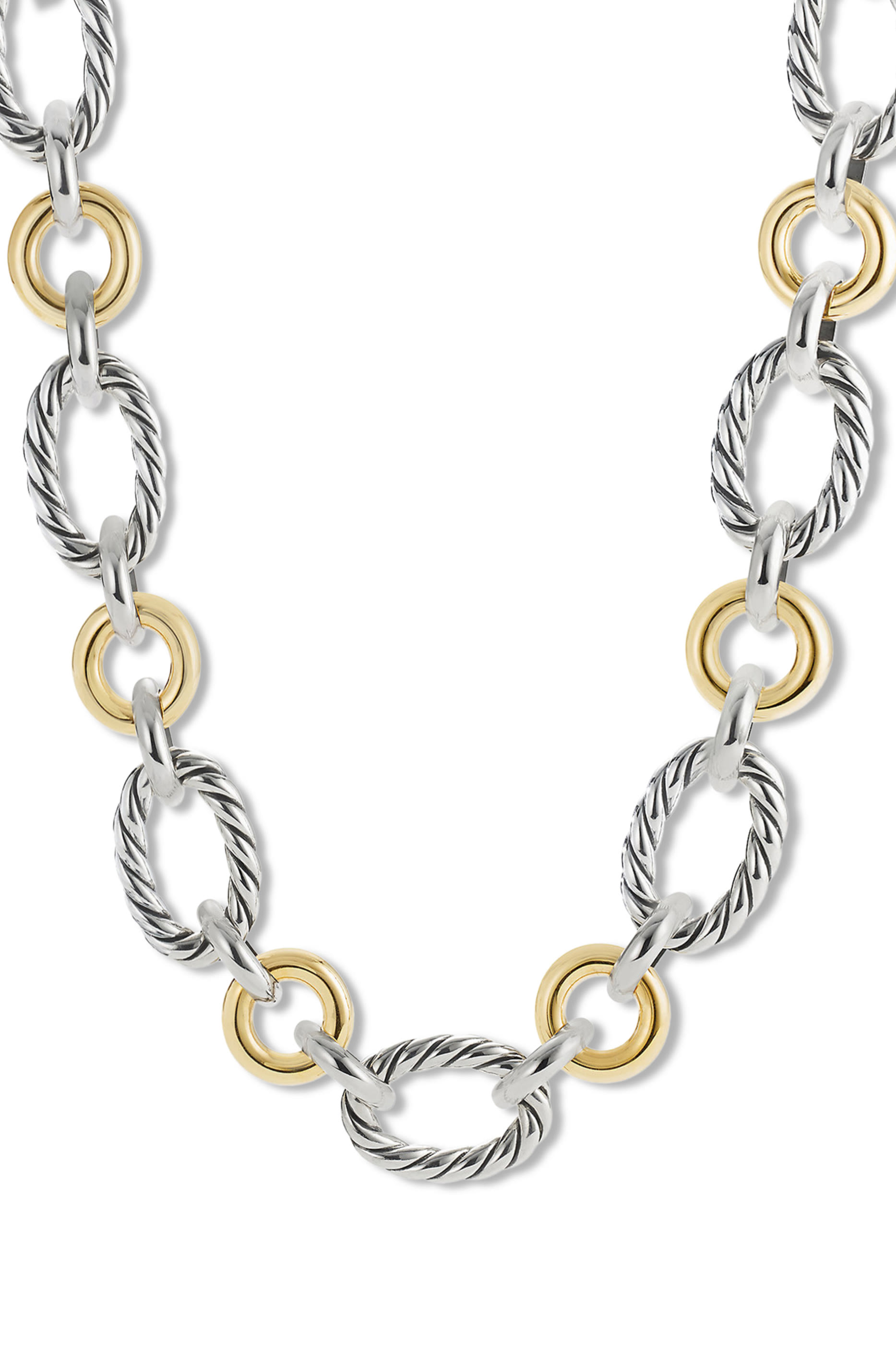 18in Cable And Smooth Chain Link Necklace, 18k Yellow Gold & Sterling Silver