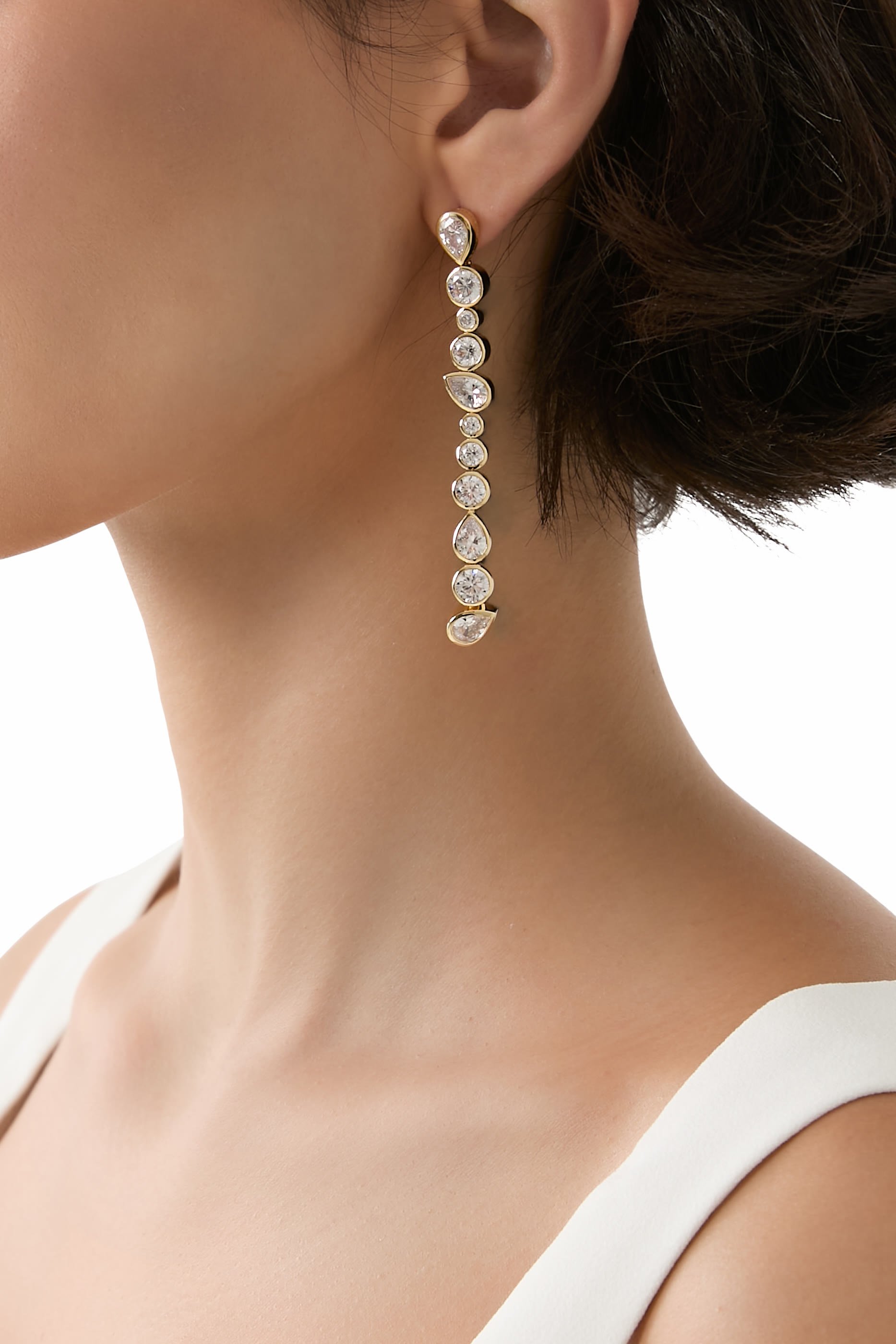 Glitch Earrings, : Recycled Sterling Silver Plated in 18k Yellow Gold Vermeil with Freshwater Pearl & Zirconia