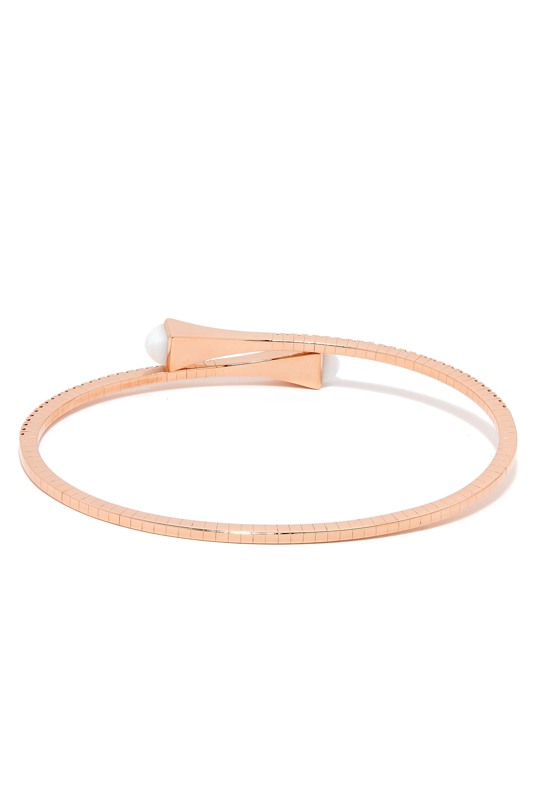 Cleo Slim Bangle, 18k Pink Gold with White Agate & Diamonds