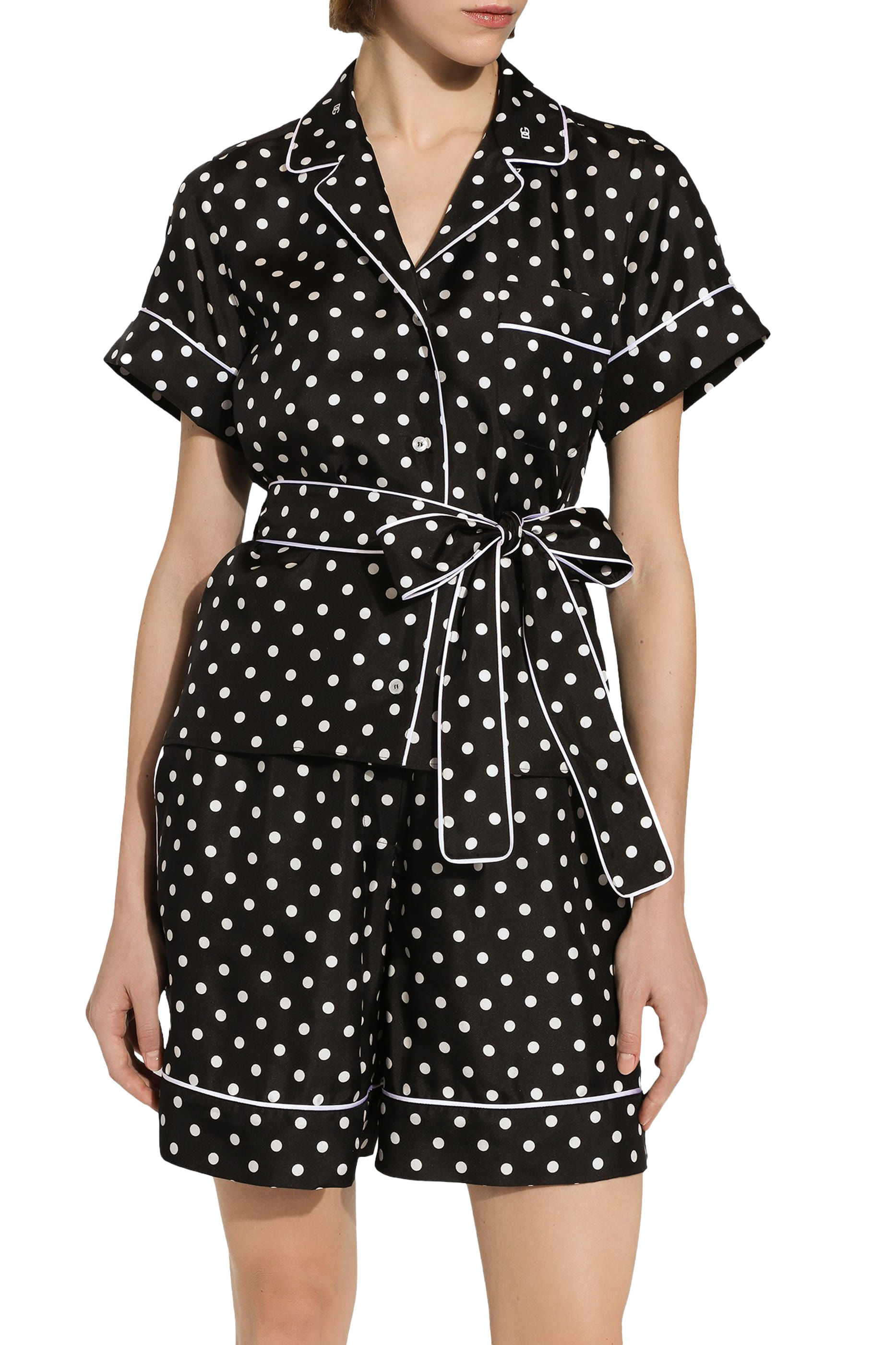 Polka-Dot Print Silk Pajama Shorts