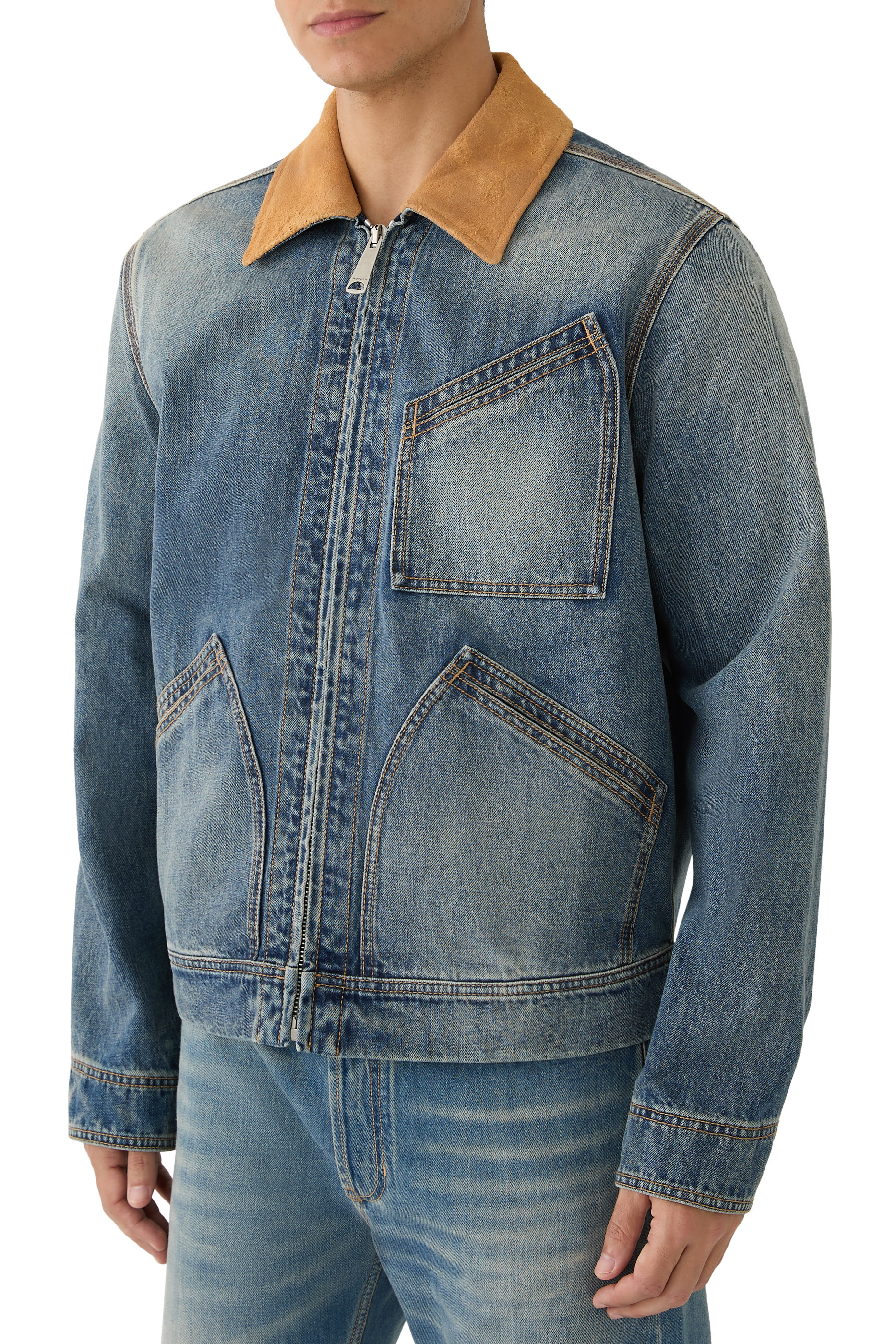 Suede Collar Denim Jacket