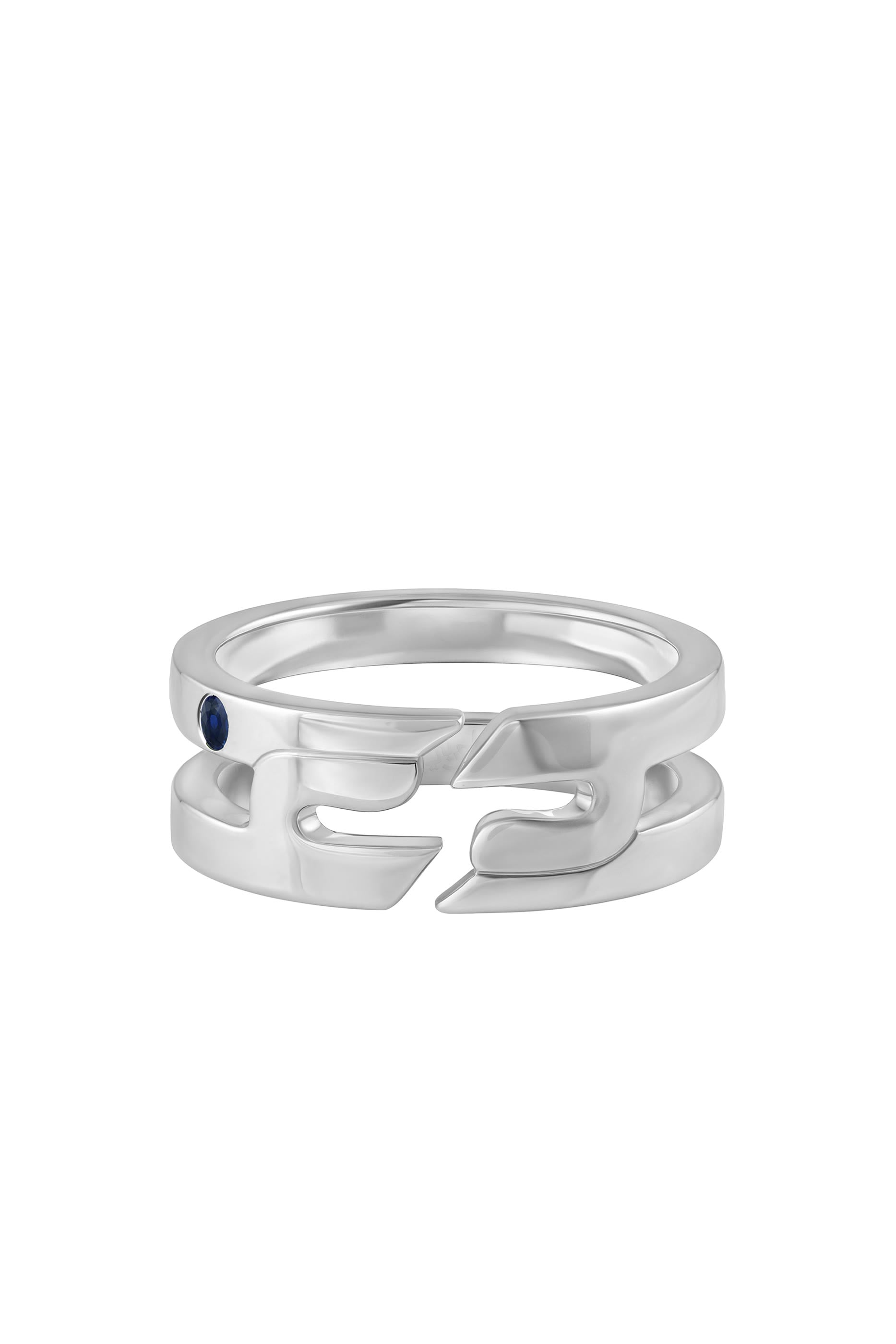 Kayan Letter Ring, Sterling Silver & Blue Sapphire