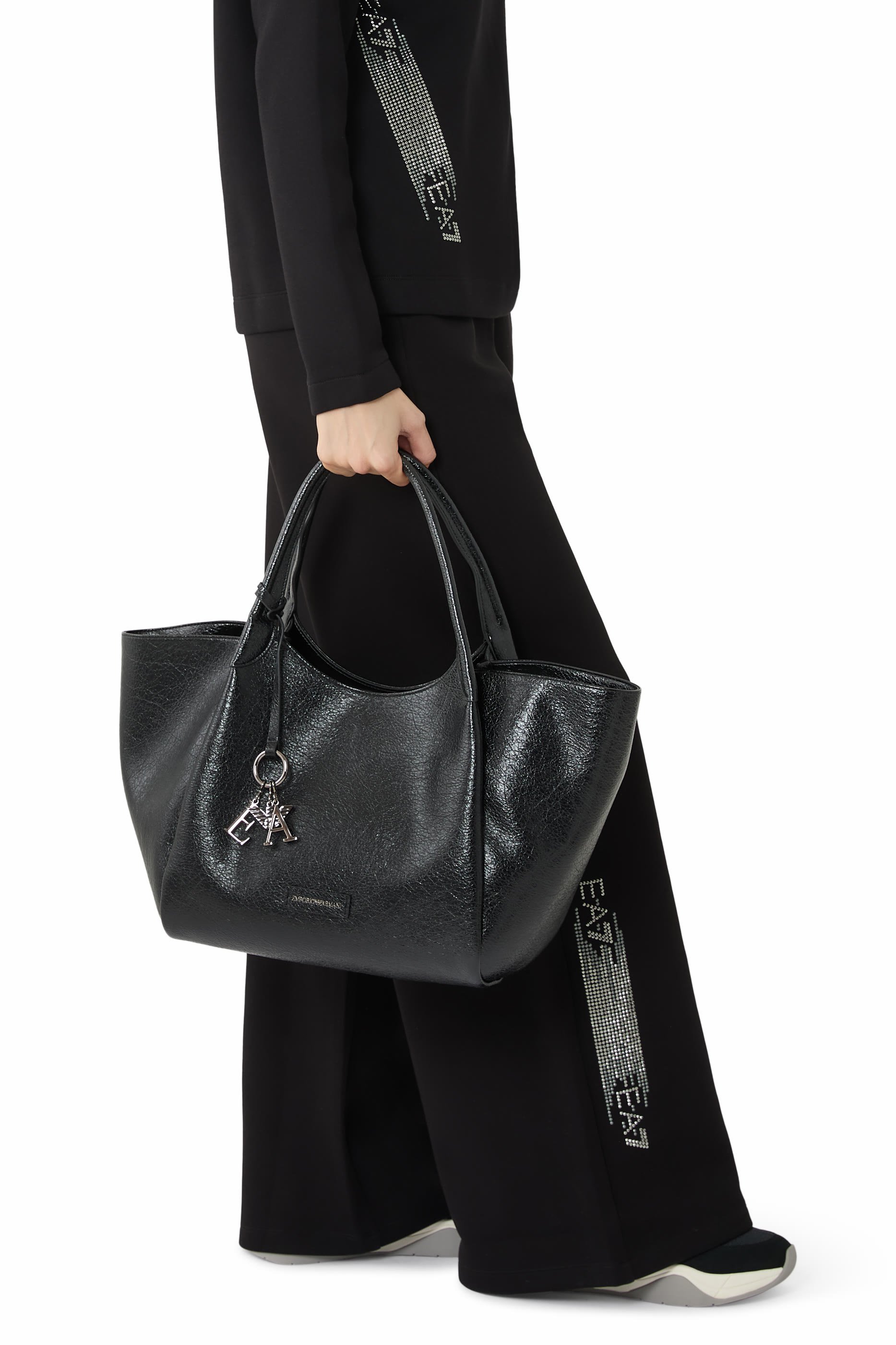 EA Logo Charm Tote Bag in Leather