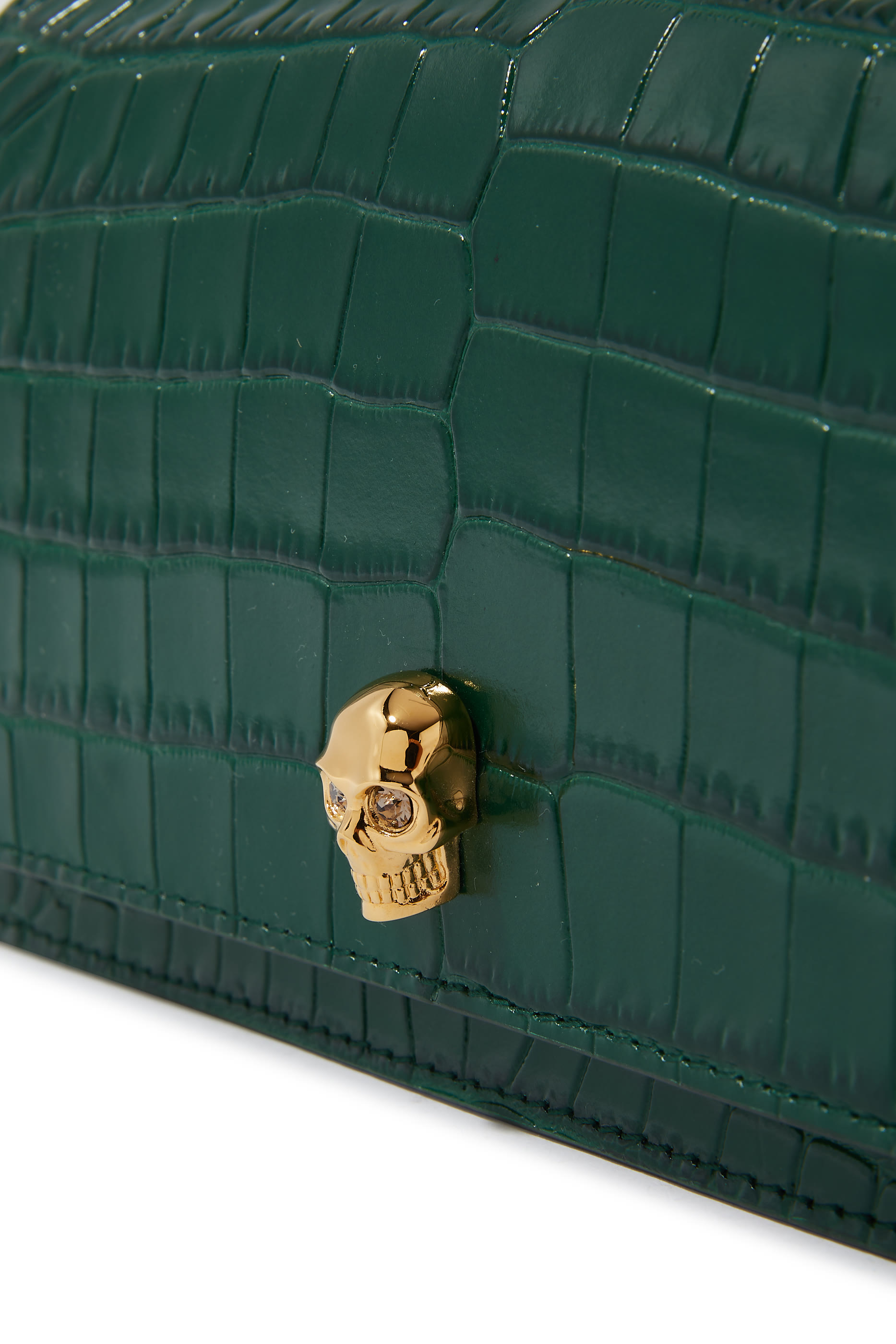 Small Skull Metallic Croc-Embossed Bag