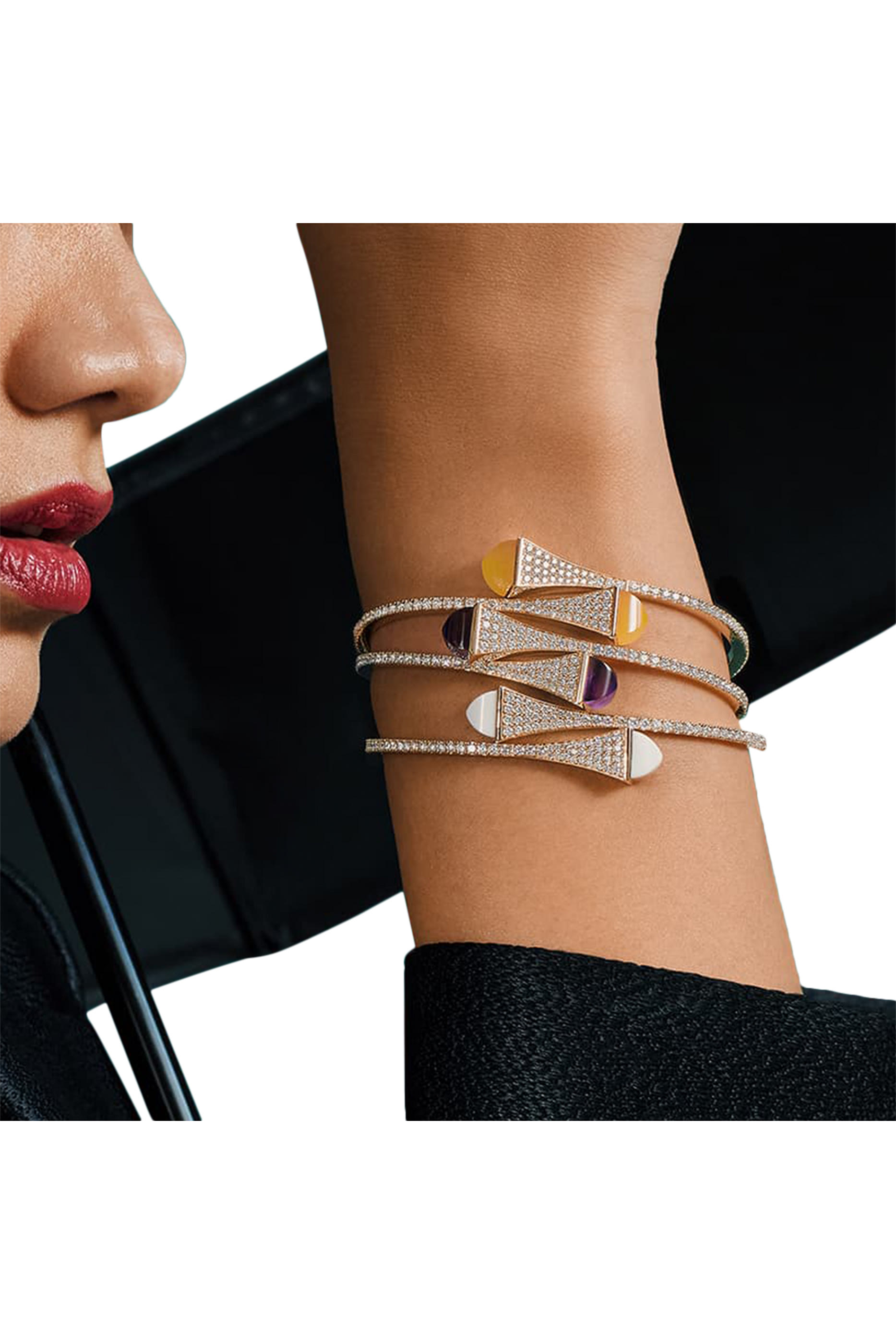 Cleo Diamond Midi Slip-On Bracelet, 18k Yellow Gold with Quartzite & Diamonds