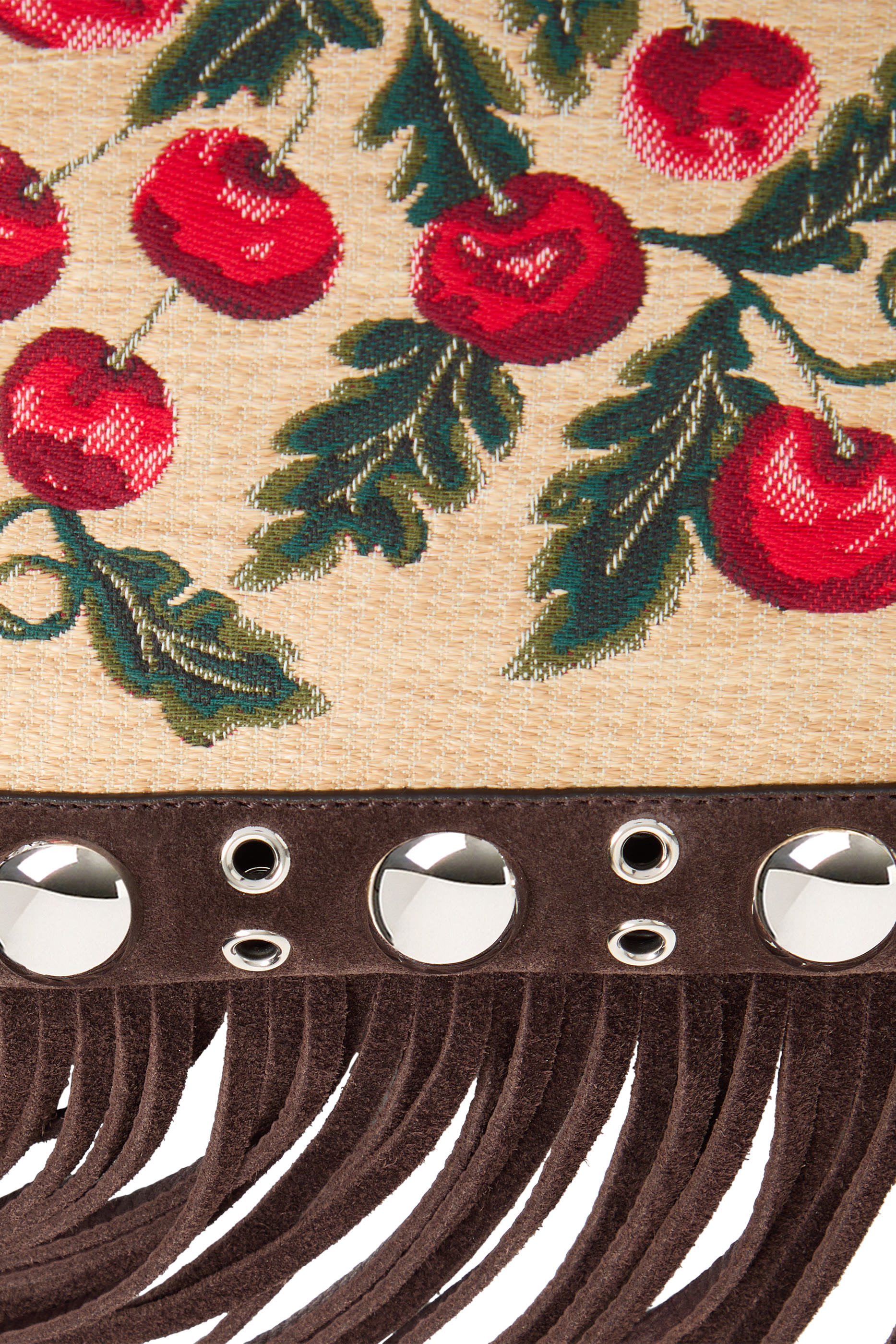 Nellc&ocirc;te Small Shoulder Bag in Jacquard Synthetic Raffia with Cherryfic Pattern