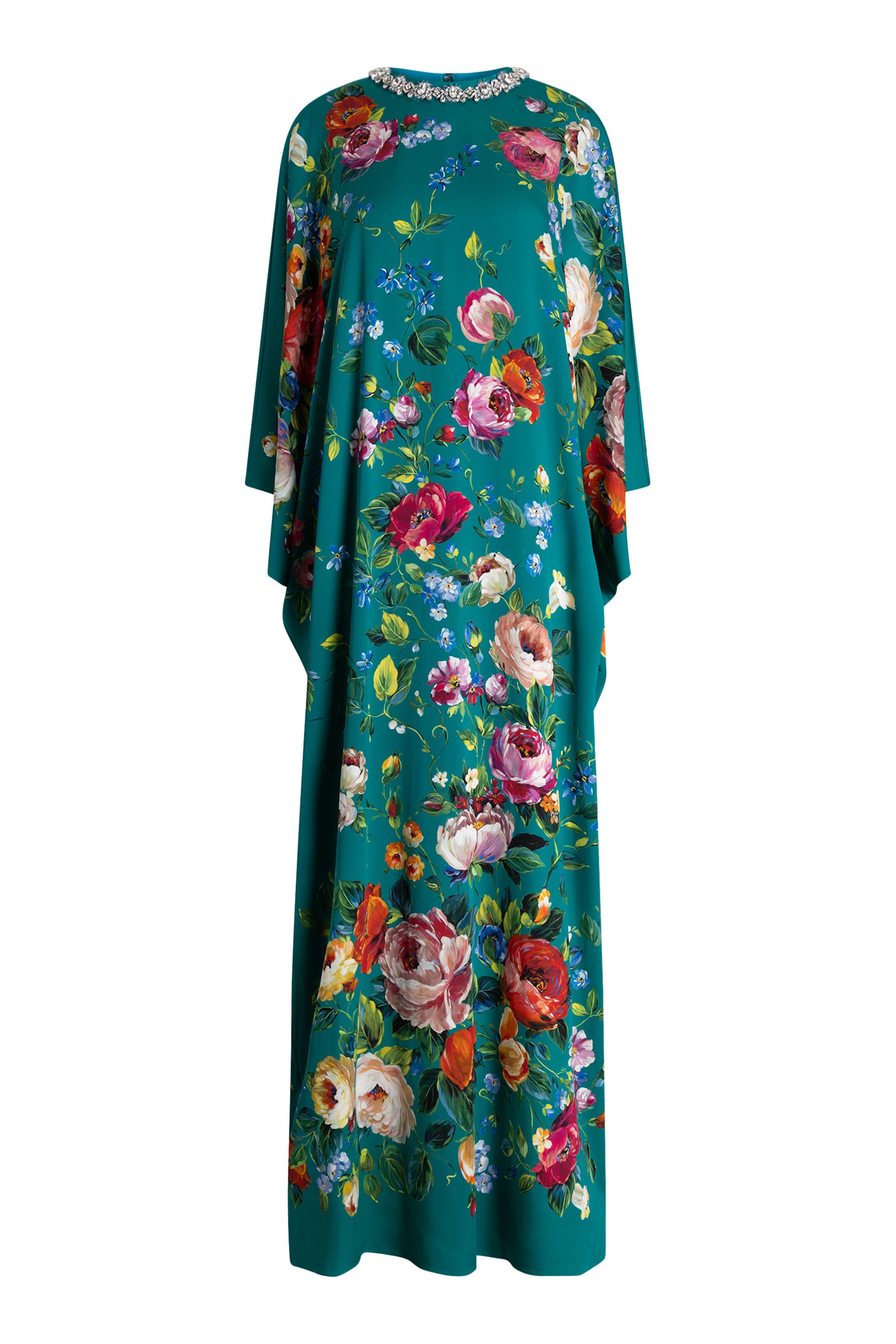 Rose-Print Charmeuse Kaftan