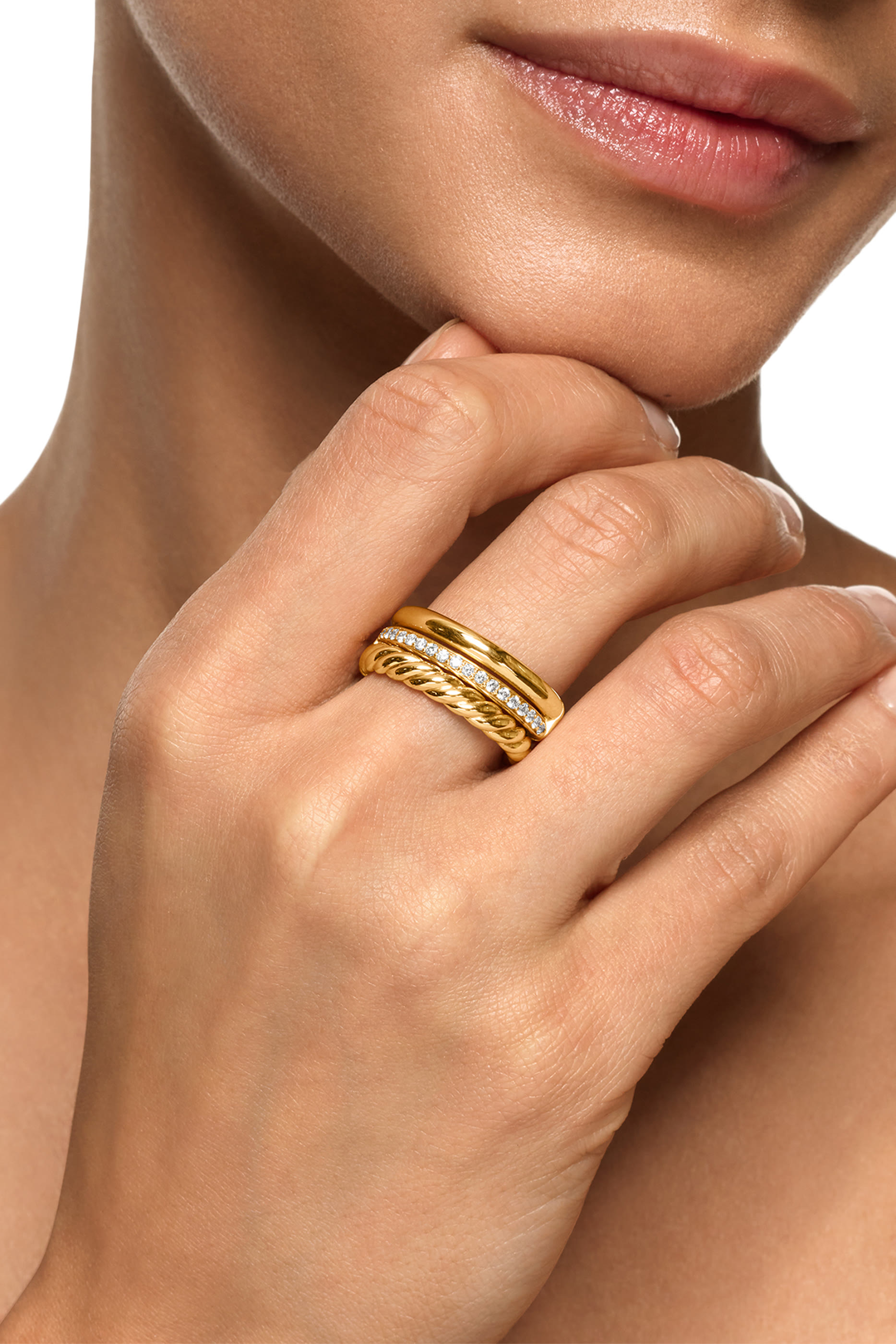 DY Mercer® Three Row Ring, 18k Yellow Gold & Diamonds