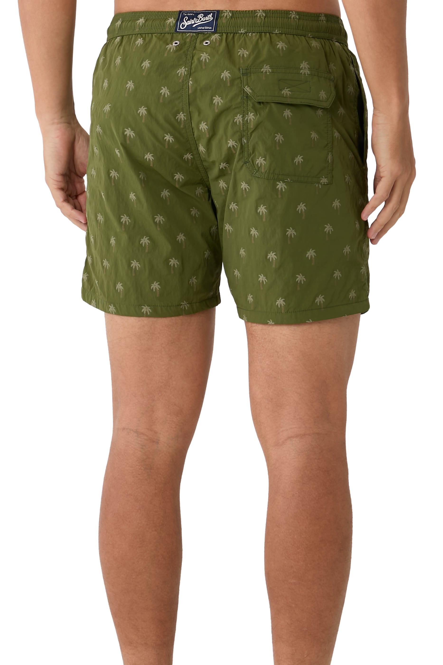 Patmos the Riviera with All Over Palm Jacquard Mid-Length Swim Shorts 