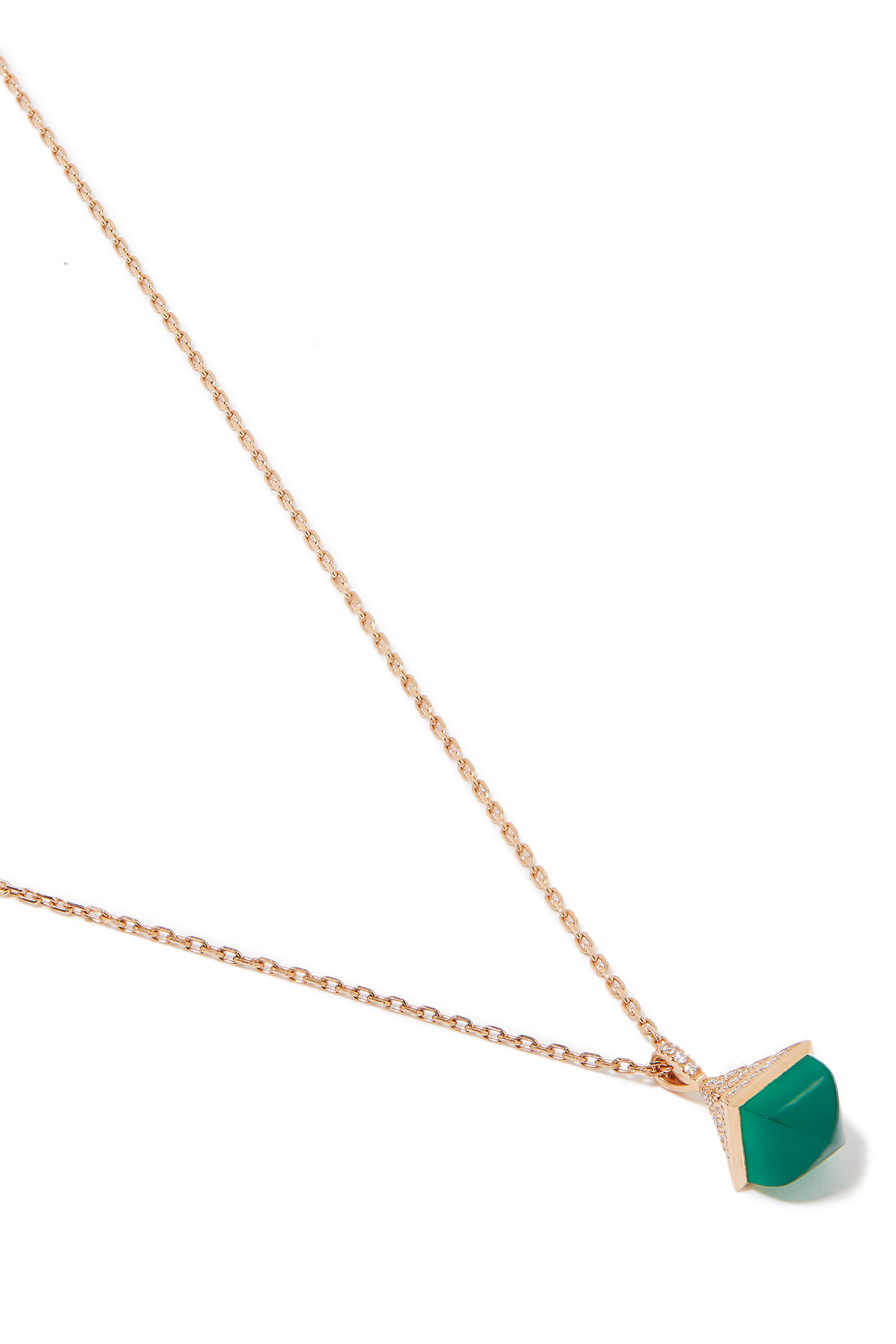 Cleo Mini Rev Pendant, 18k Rose Gold with  Green Agate & Diamonds