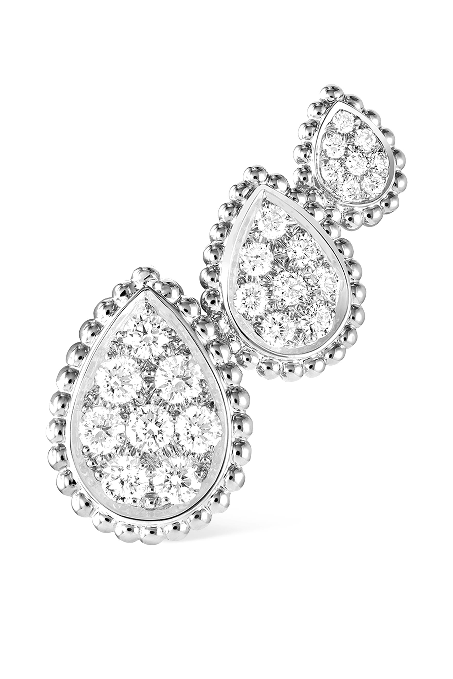 Serpent Boh&egrave;me Triple Motif Stud Earrings, Paved with Diamond