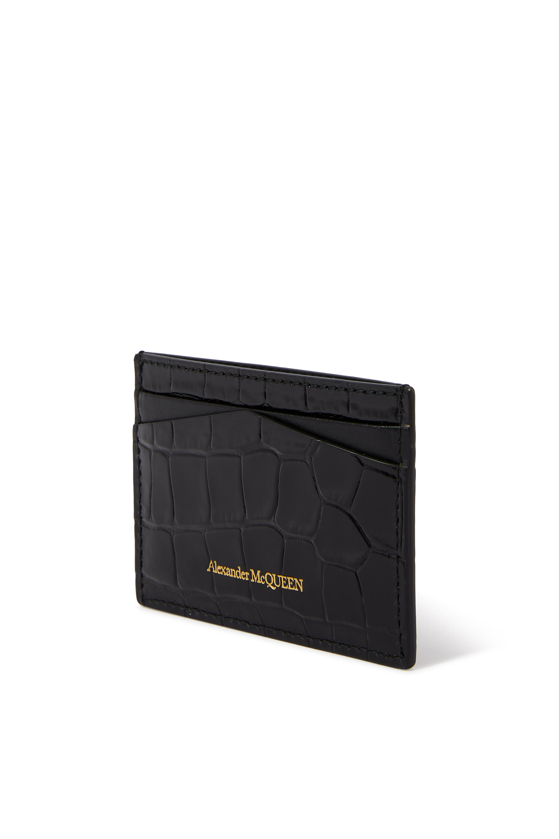 Croc Embossed Leather Skull Card Holder