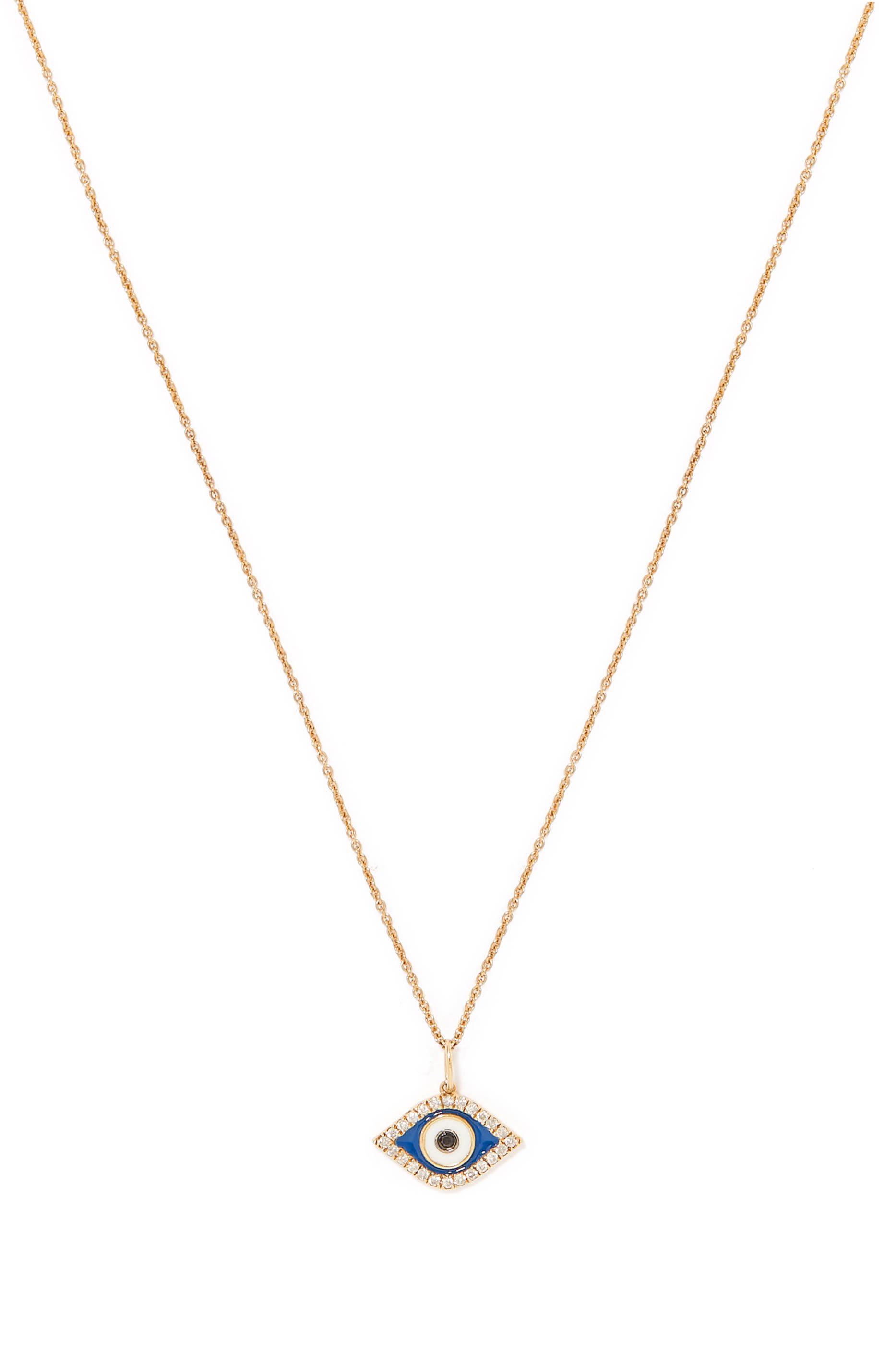 Evil Eye Charm Necklace, 14K Yellow Gold & Diamonds
