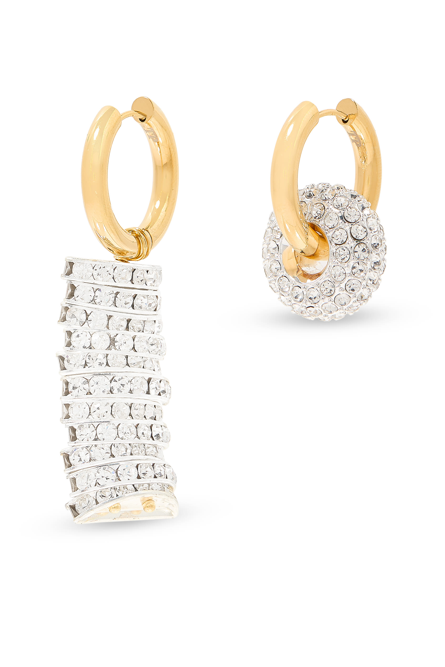 Hoop with Strass Ball and Hoop with Strass Line, 24K Yellow Gold & Crystals