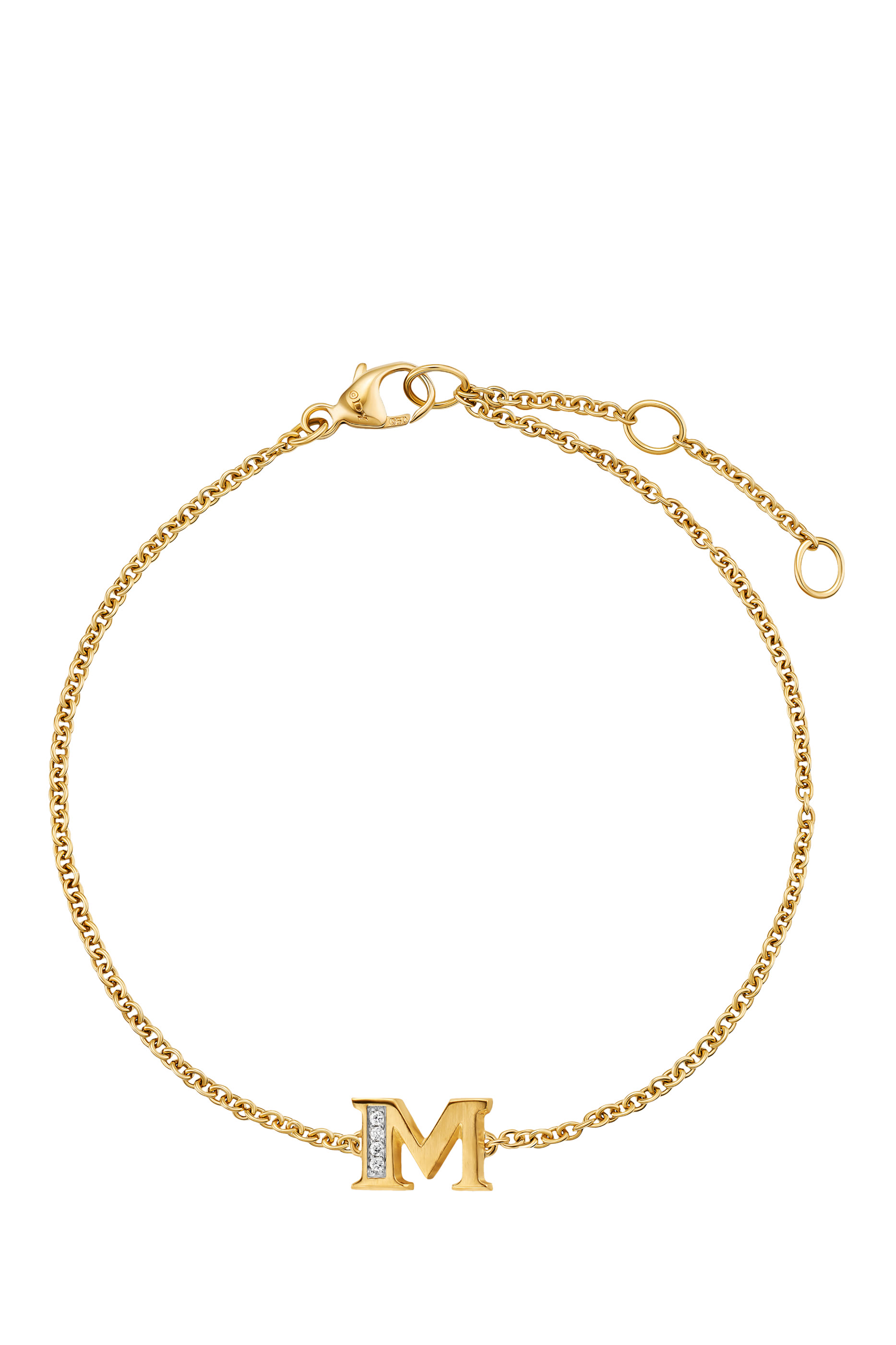 Petite Pavé M Initial Chain Bracelet, 18k Yellow Gold & Diamonds