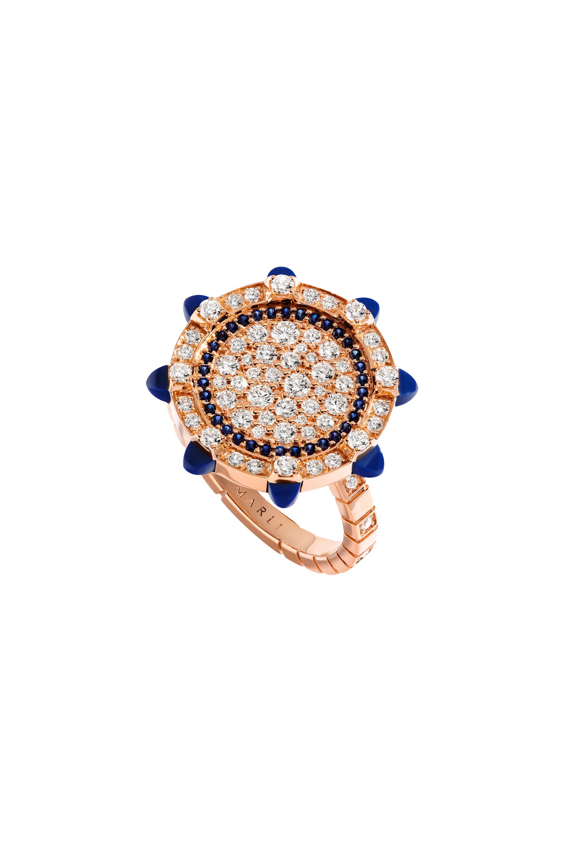Tip-Top Statement Ring, 18k Rose Gold with Lapis Lazuli & Blue Sapphire & Diamond