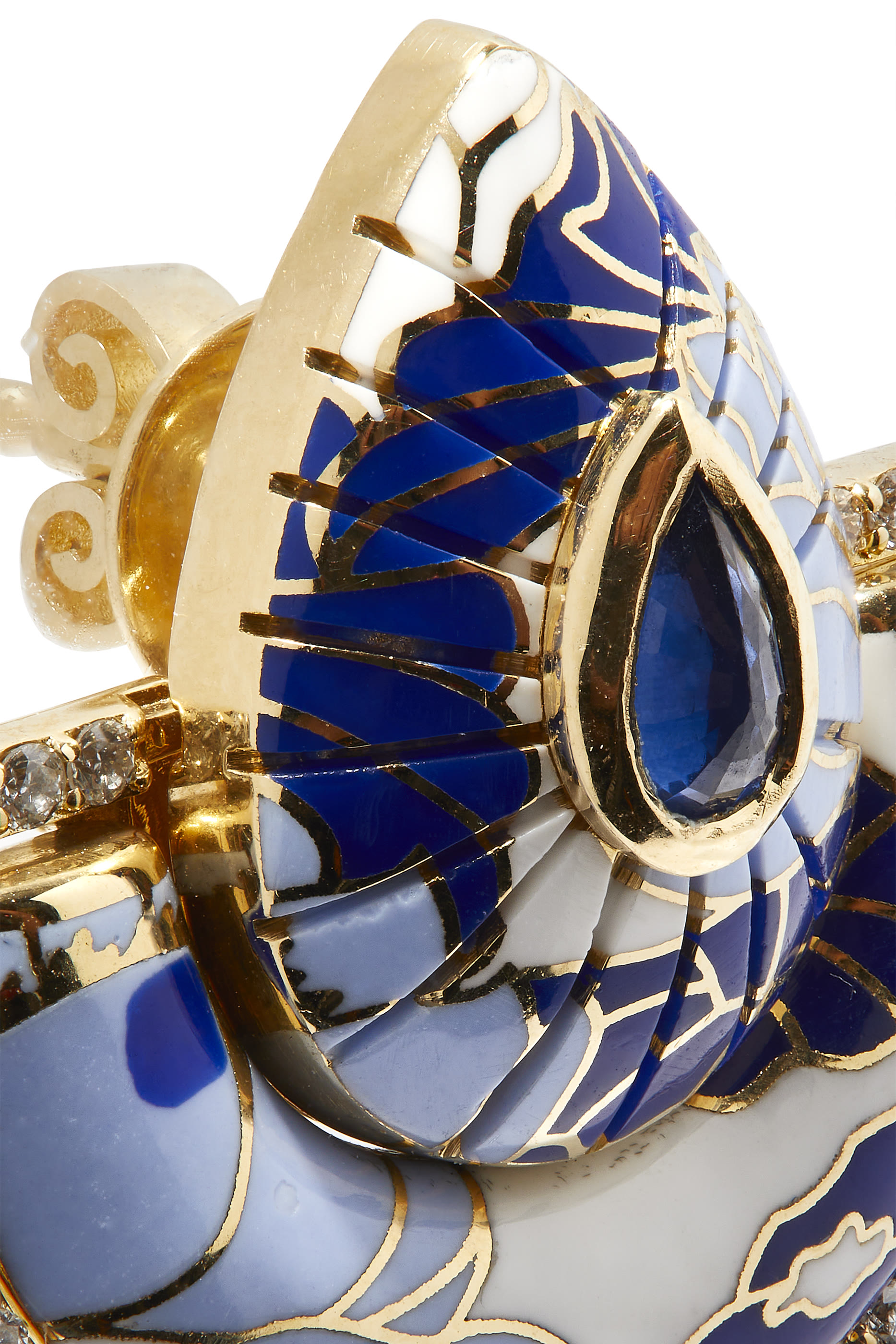 Bond Street Chinoiserie Fan Small Earrings, 18k Yellow Gold with Diamonds