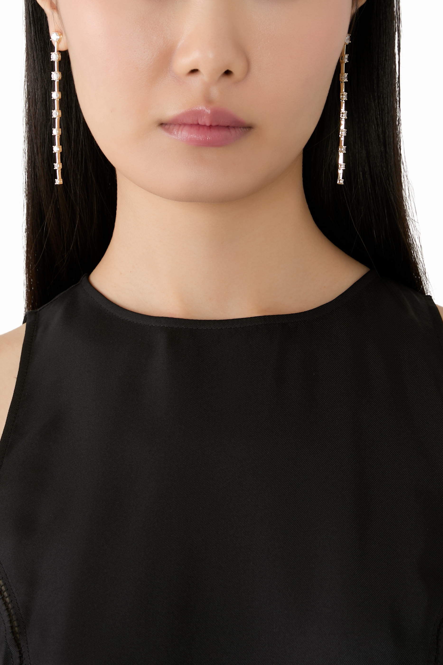 Long Drop Earrings,  Rhodium Plated Brass & Cubic Zirconia