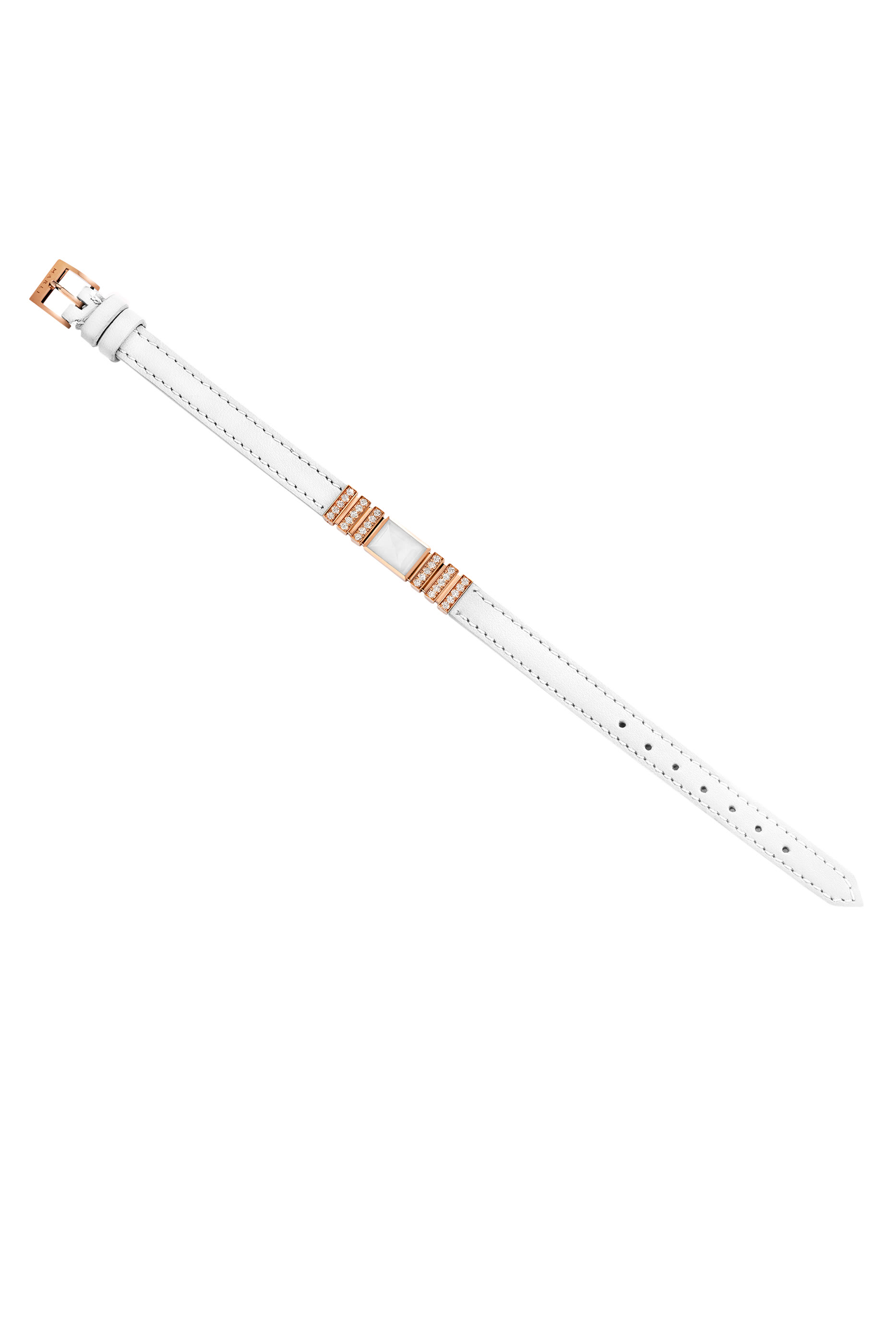 Unii Bracelet, 18k Rose Gold White Agate & Diamond Pave Leather Strap