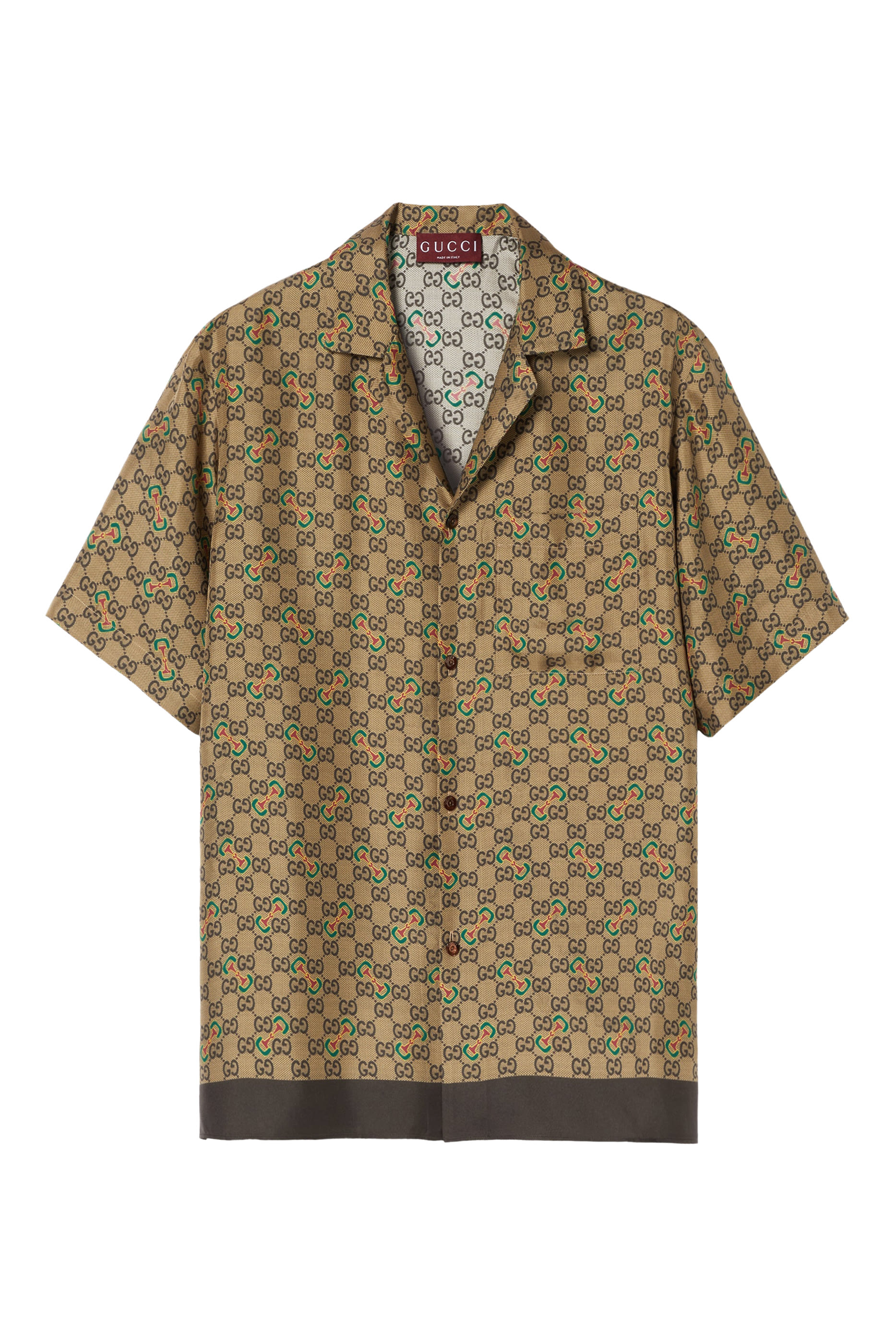 GG Horsebit Print Silk Twill Shirt