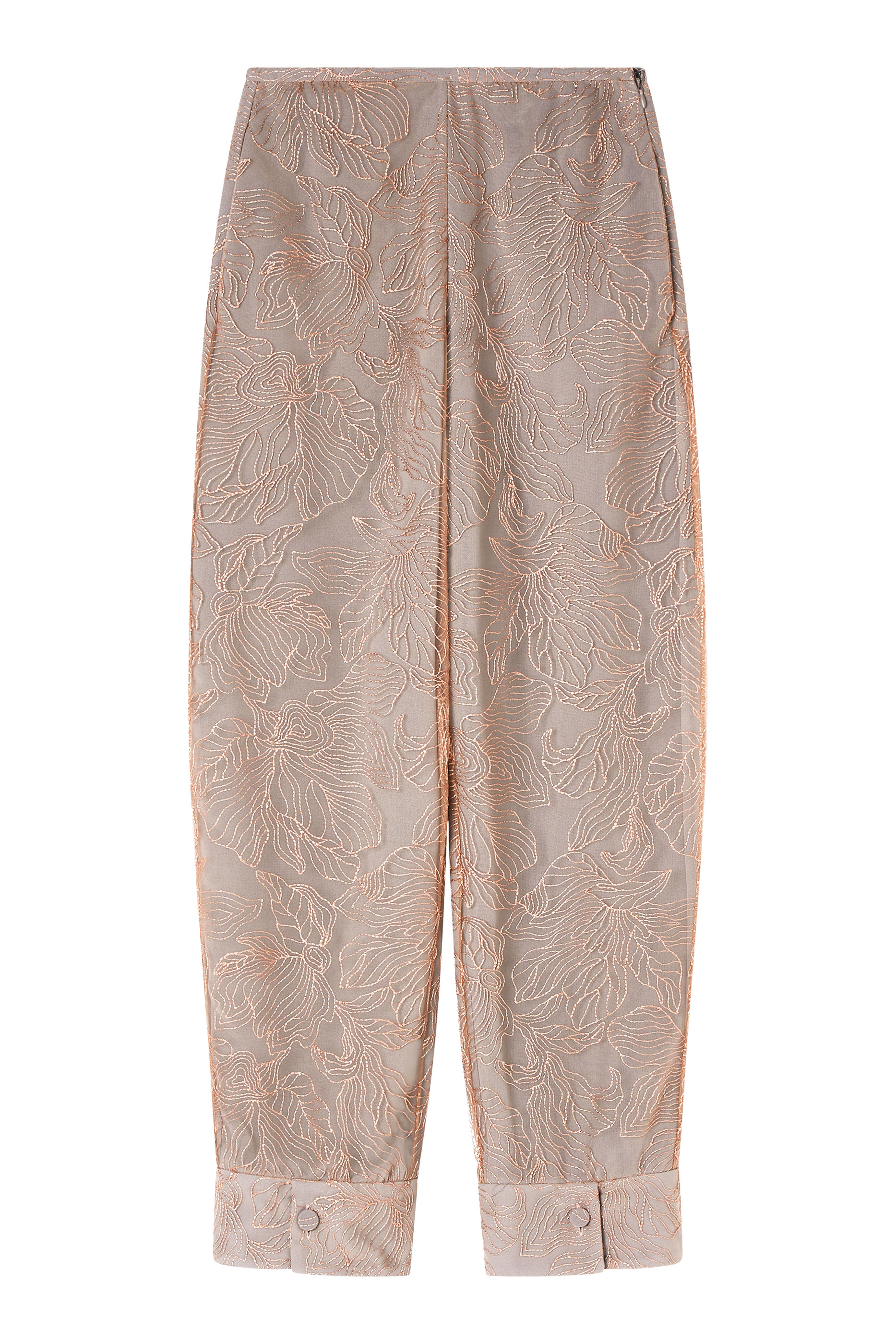 Embossed Lurex Flowers Pattern Trousers