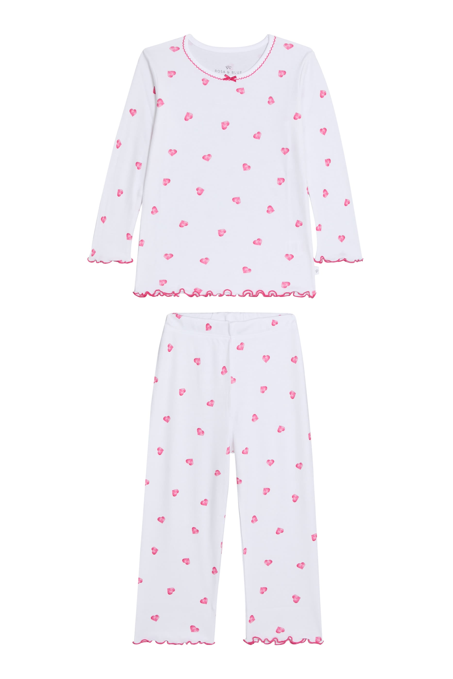 Kids  Pink Heart Print Pajamas with Frill