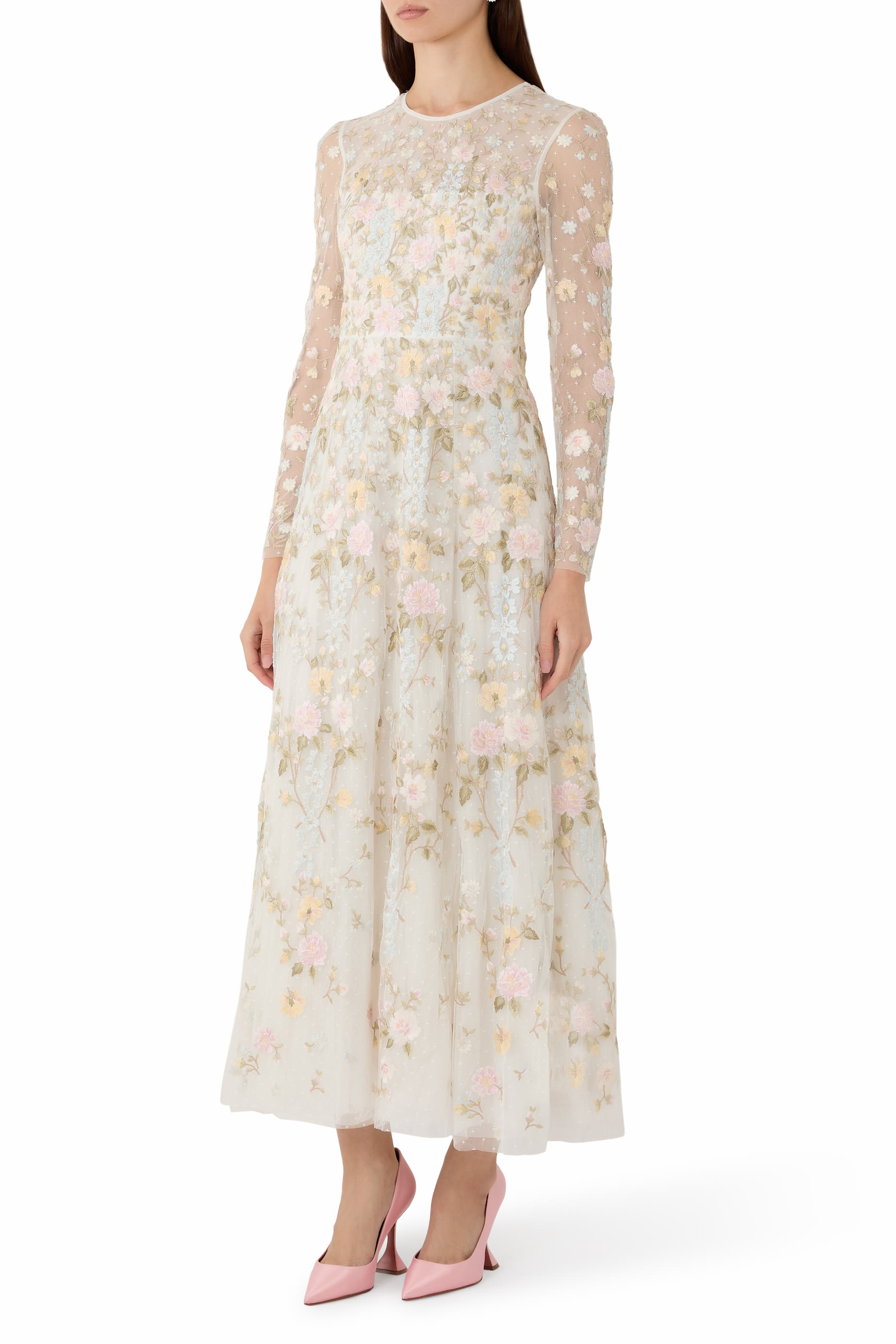 Garden Rose Long Sleeves Ankle Gown