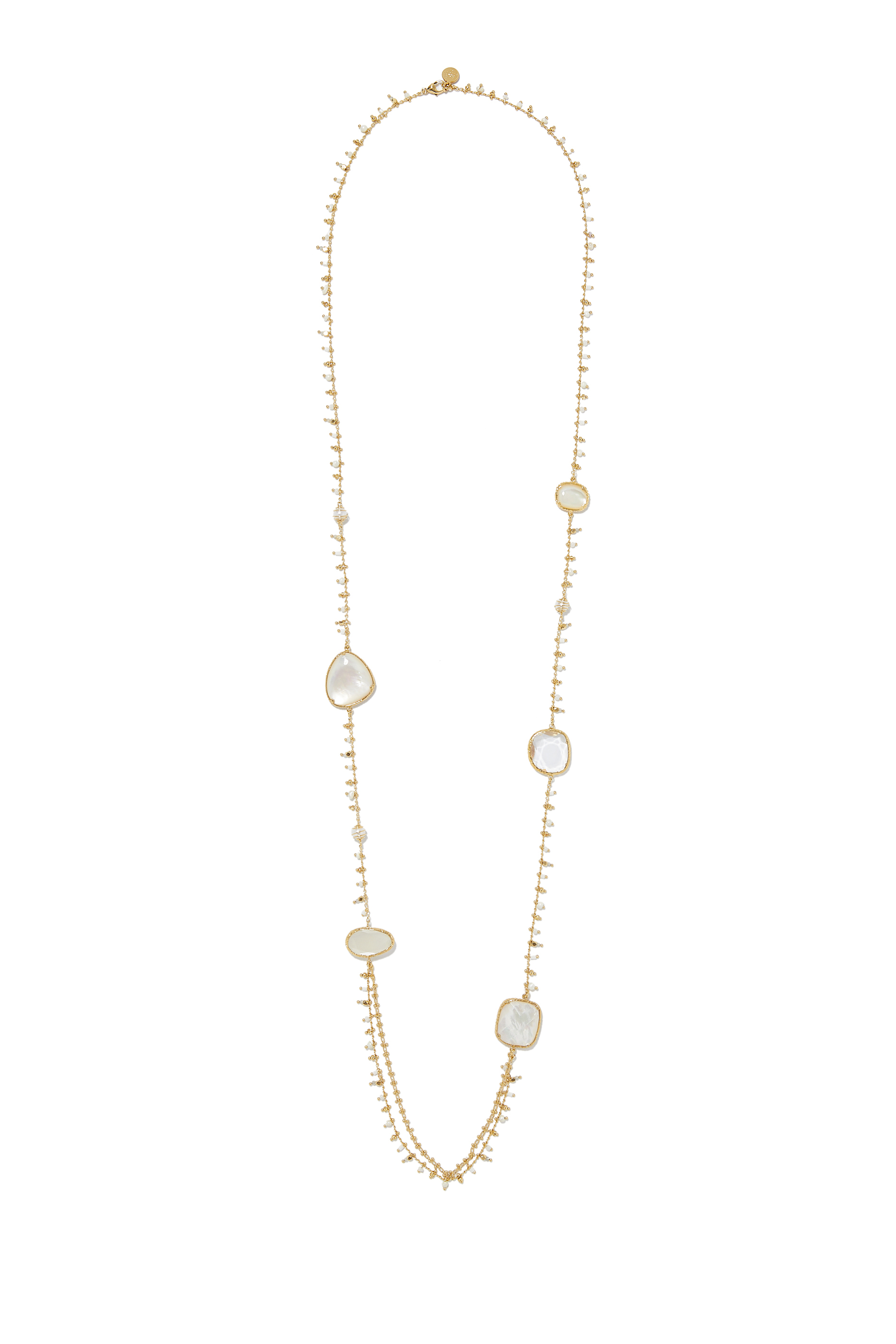Serti Poncherie Long Necklace, 24k Gold-Plated Brass & Mother of Pearl