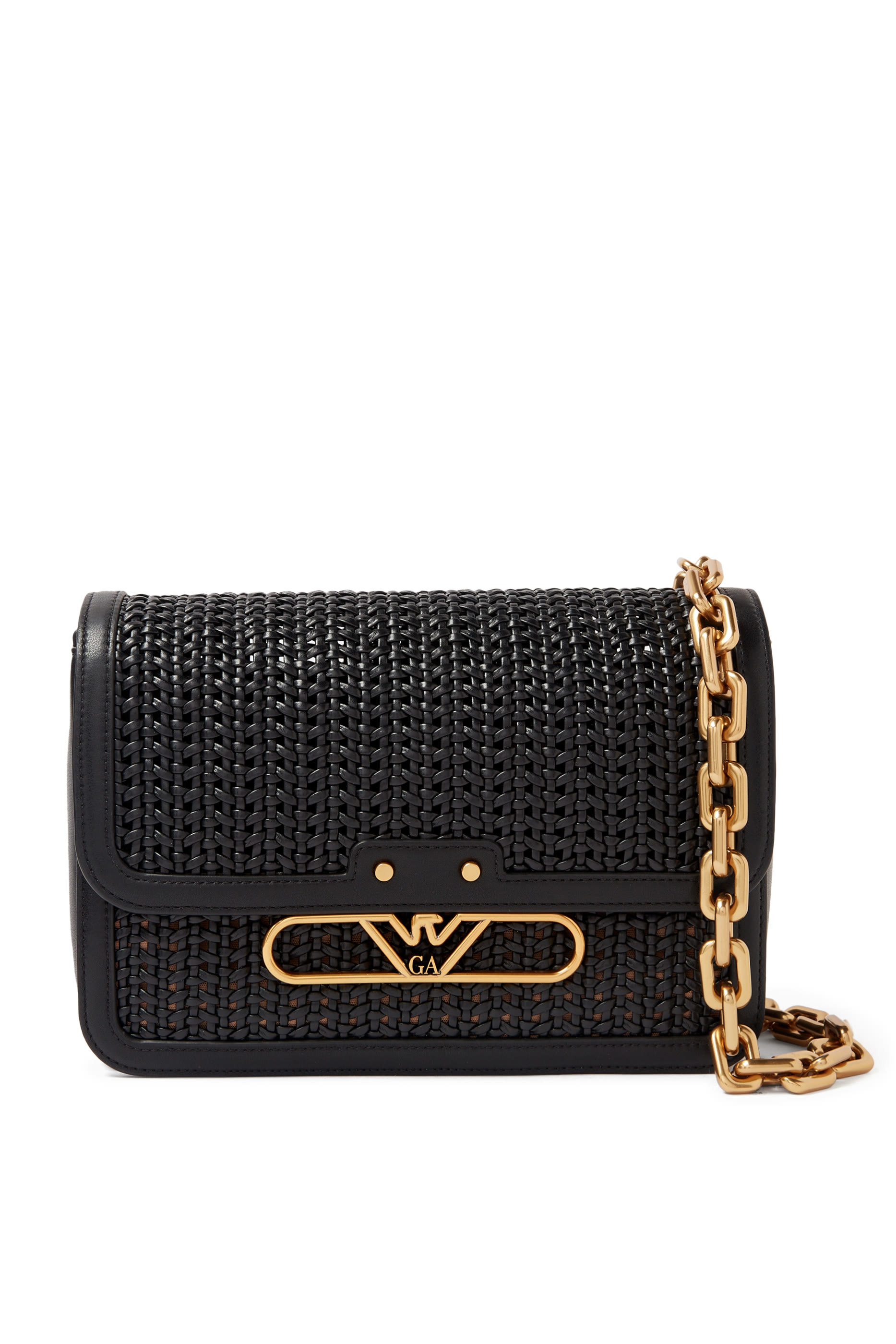 Interwoven Shoulder Bag with Metal Eagle Logo