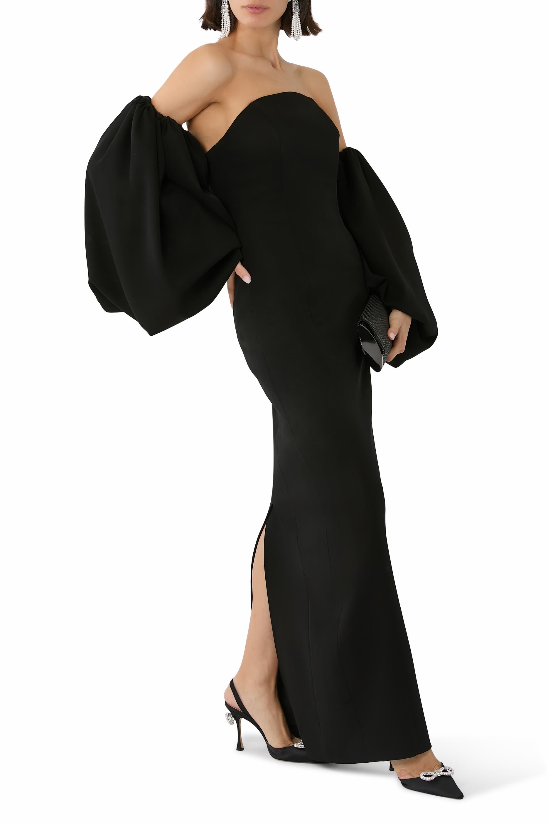 Off-Shoulder Balloon Sleeve Gown