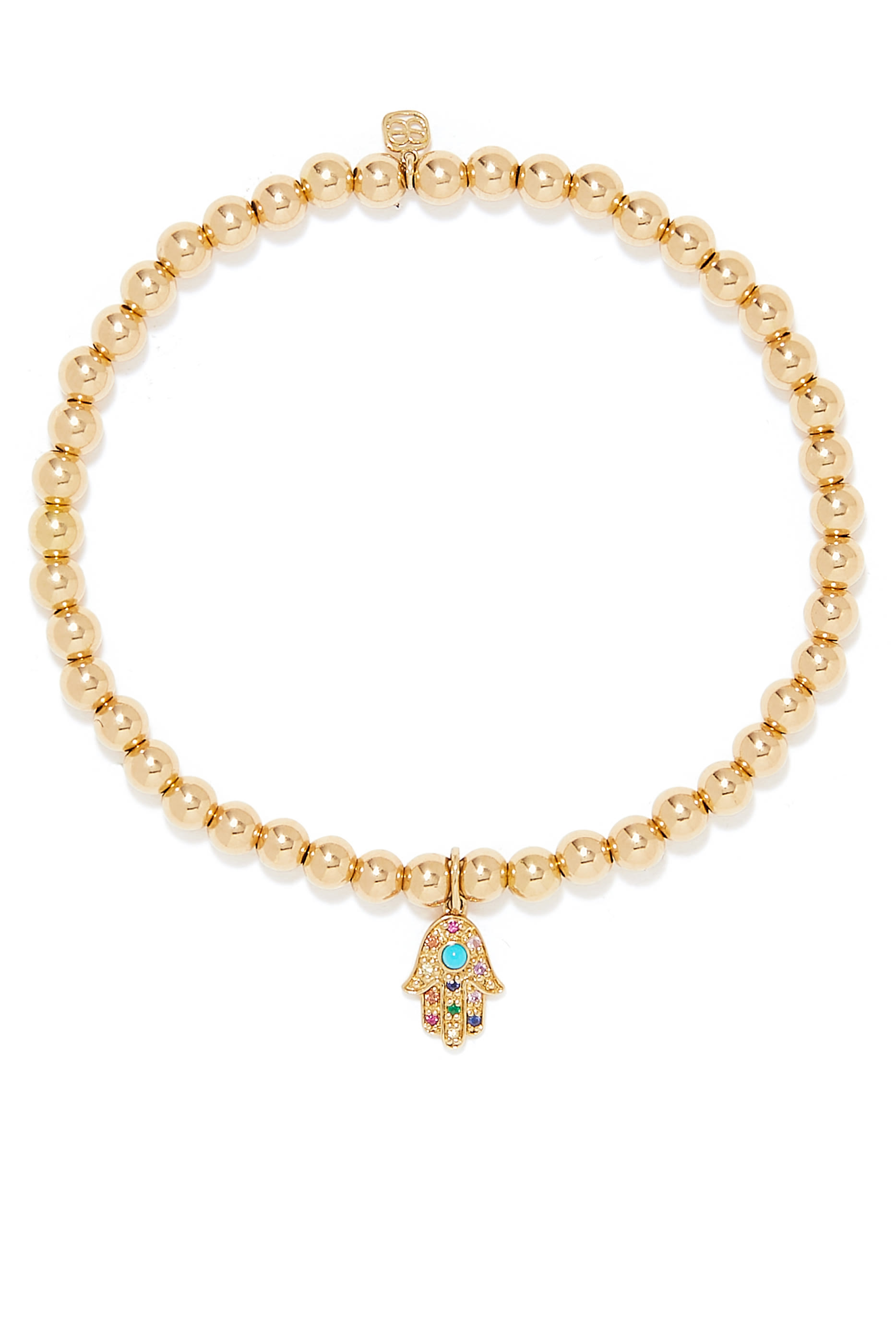 Rainbow Small Hamsa Beaded Bracelet, 14k Yellow Gold