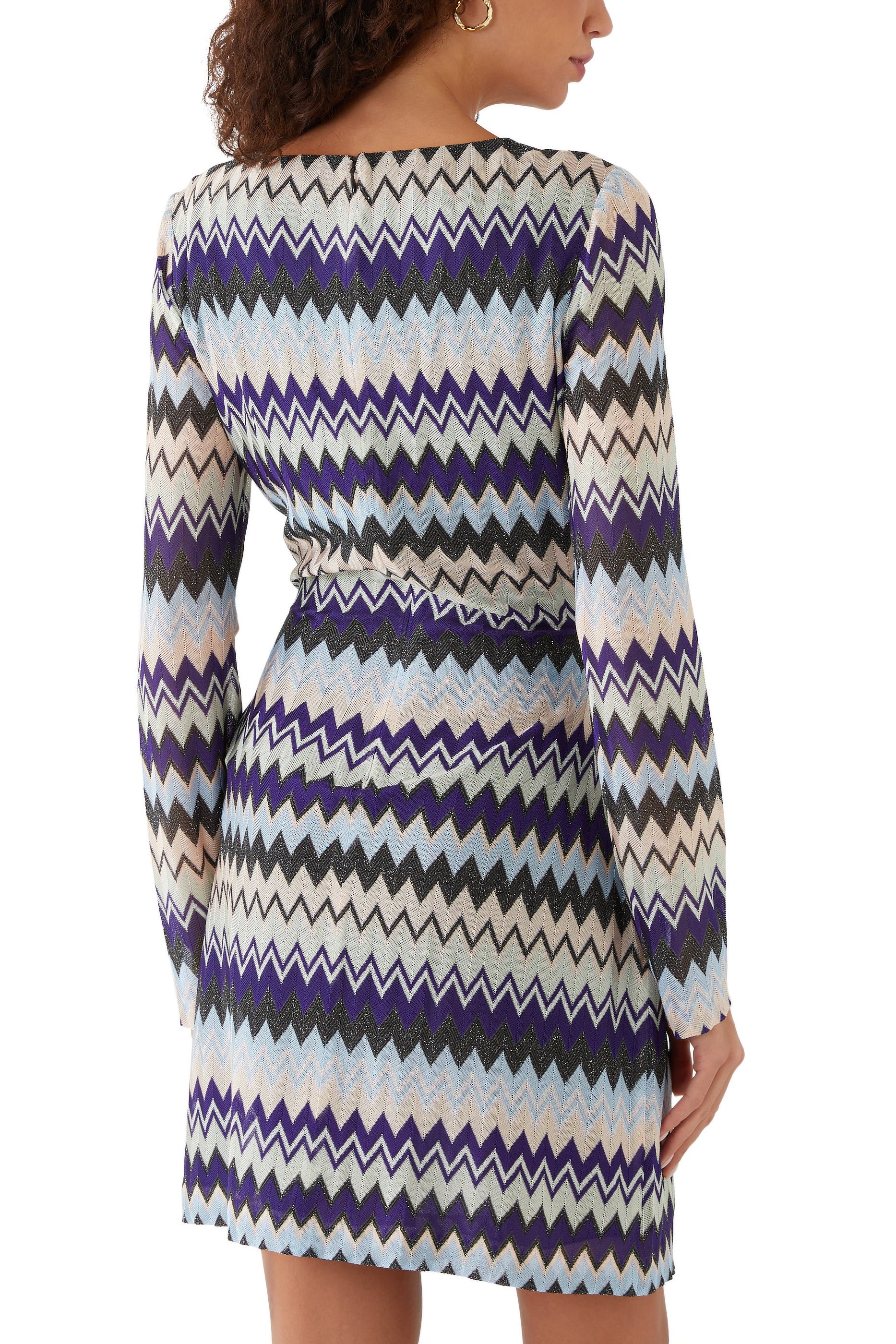 Zigzag Raschel Wrap Long Sleeve Midi Dress