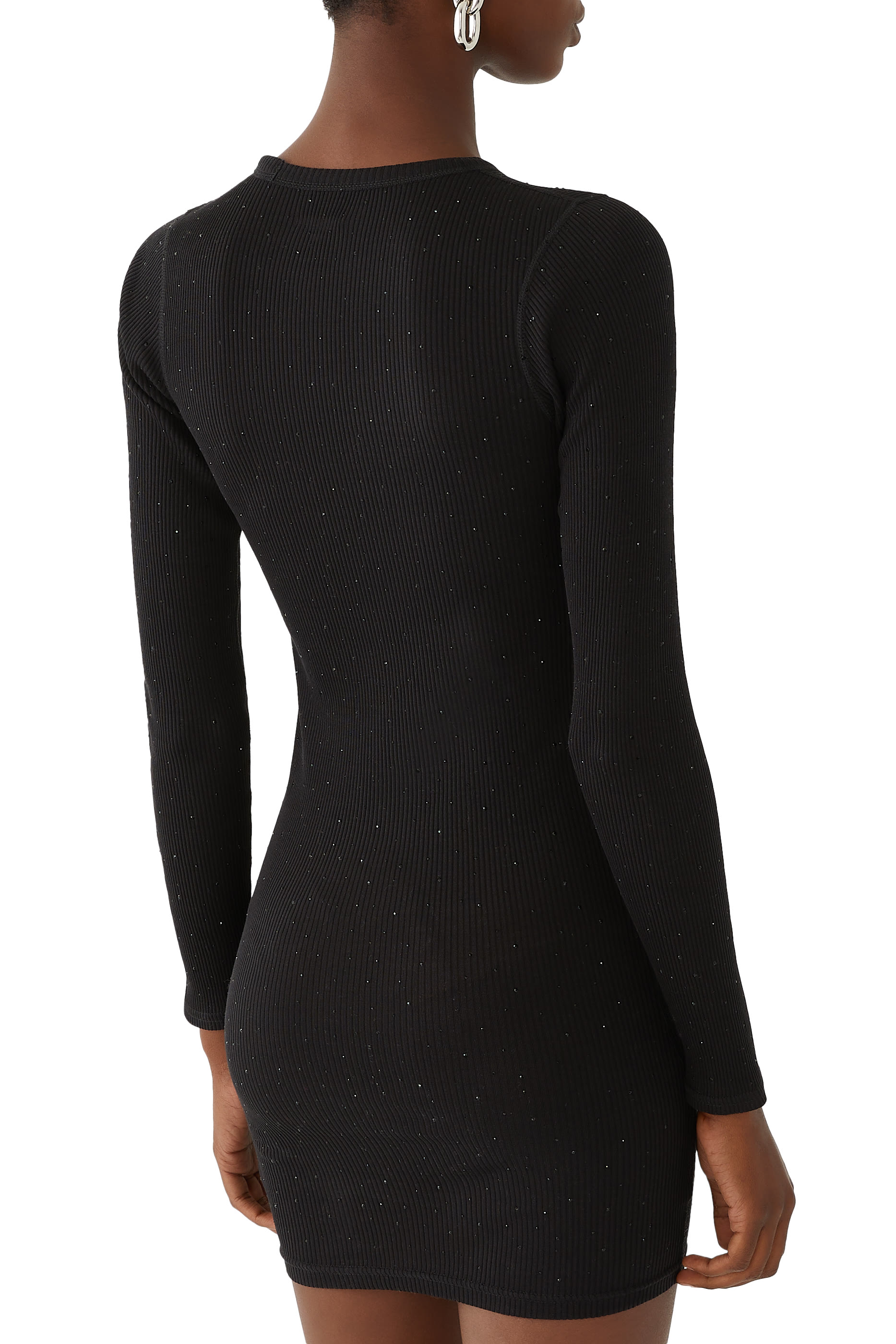Crystal Hotfix Long-Sleeve Mini Dress