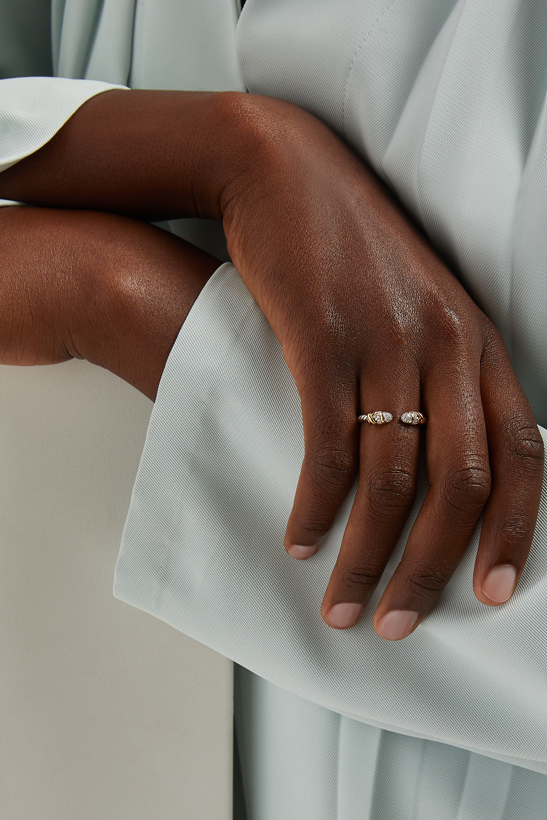 Petite Helena Open Ring, 18K Yellow Gold, Diamonds & Sterling Silver