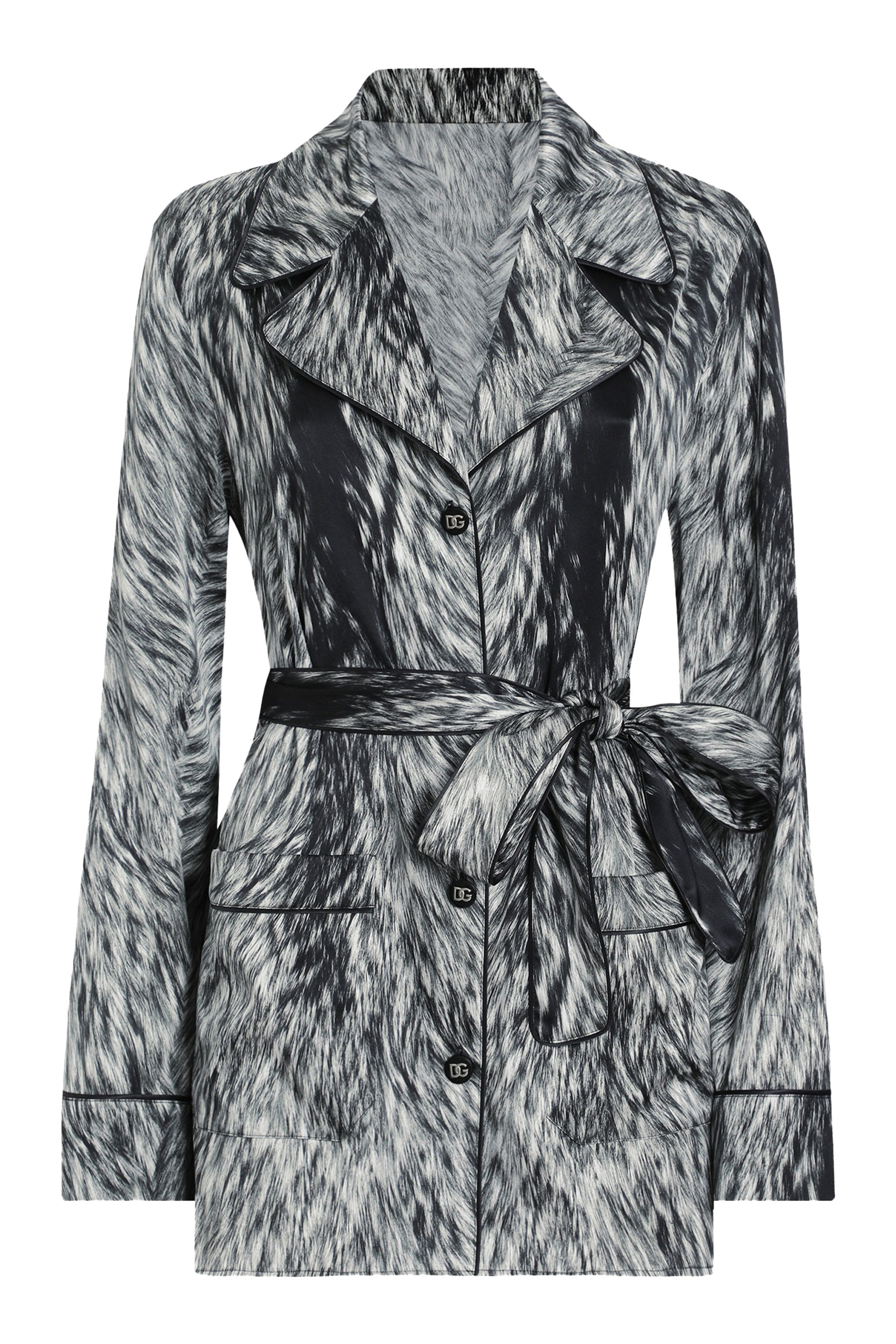Silk Satin Pajama Shirt with Fur Print