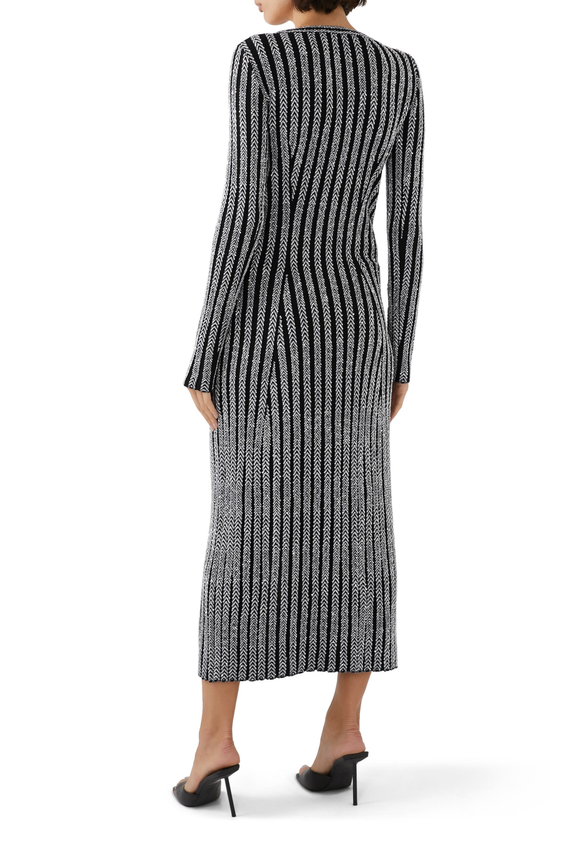 Solid Partialized Sequinned Knit Maxi Cardigan