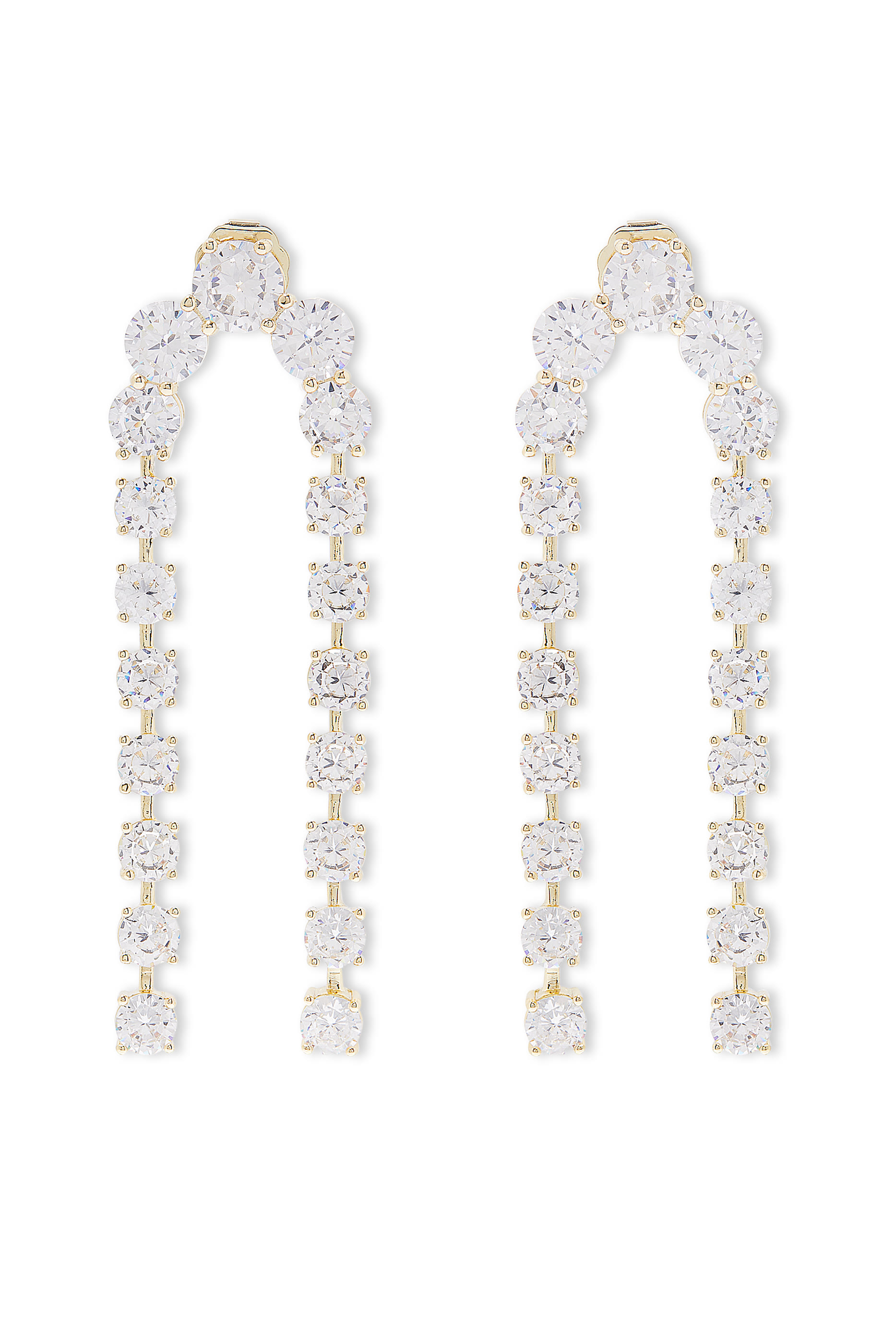 Arch Dangle Earrings, Gold-Plated Brass & Cubic Zirconias