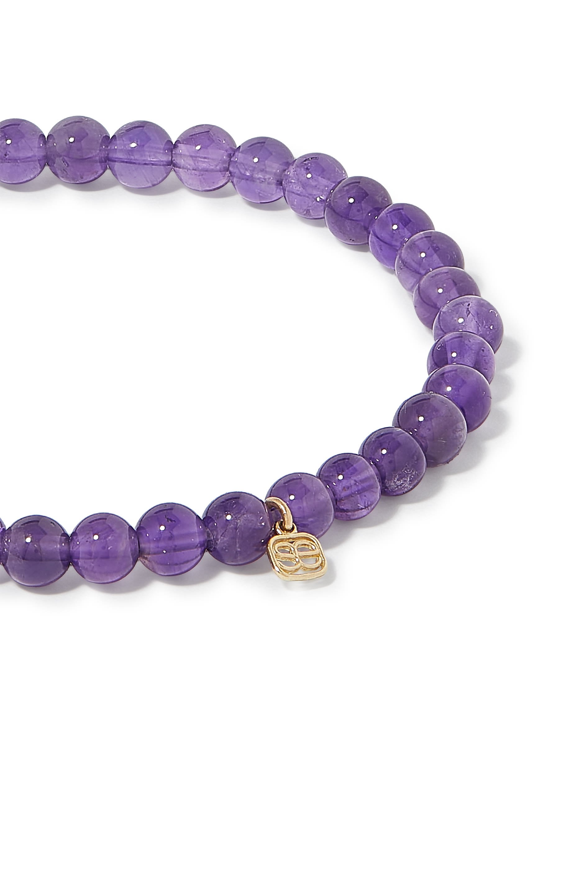 Kids Bow Charm Beaded Bracelet, 14K Yellow Gold &amp;  Amethyst