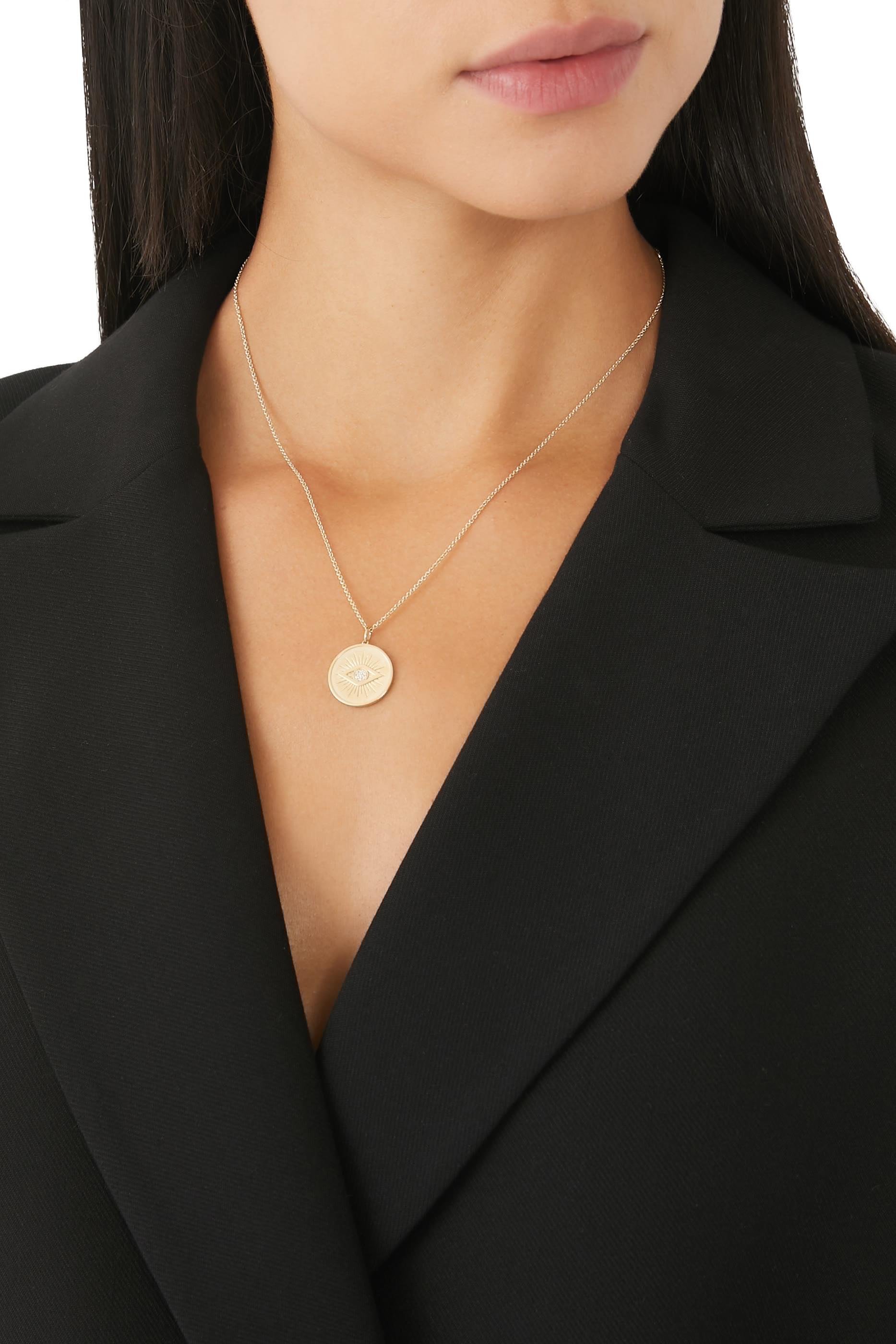 14K YG Diamond Evil Eye Coin Pendant