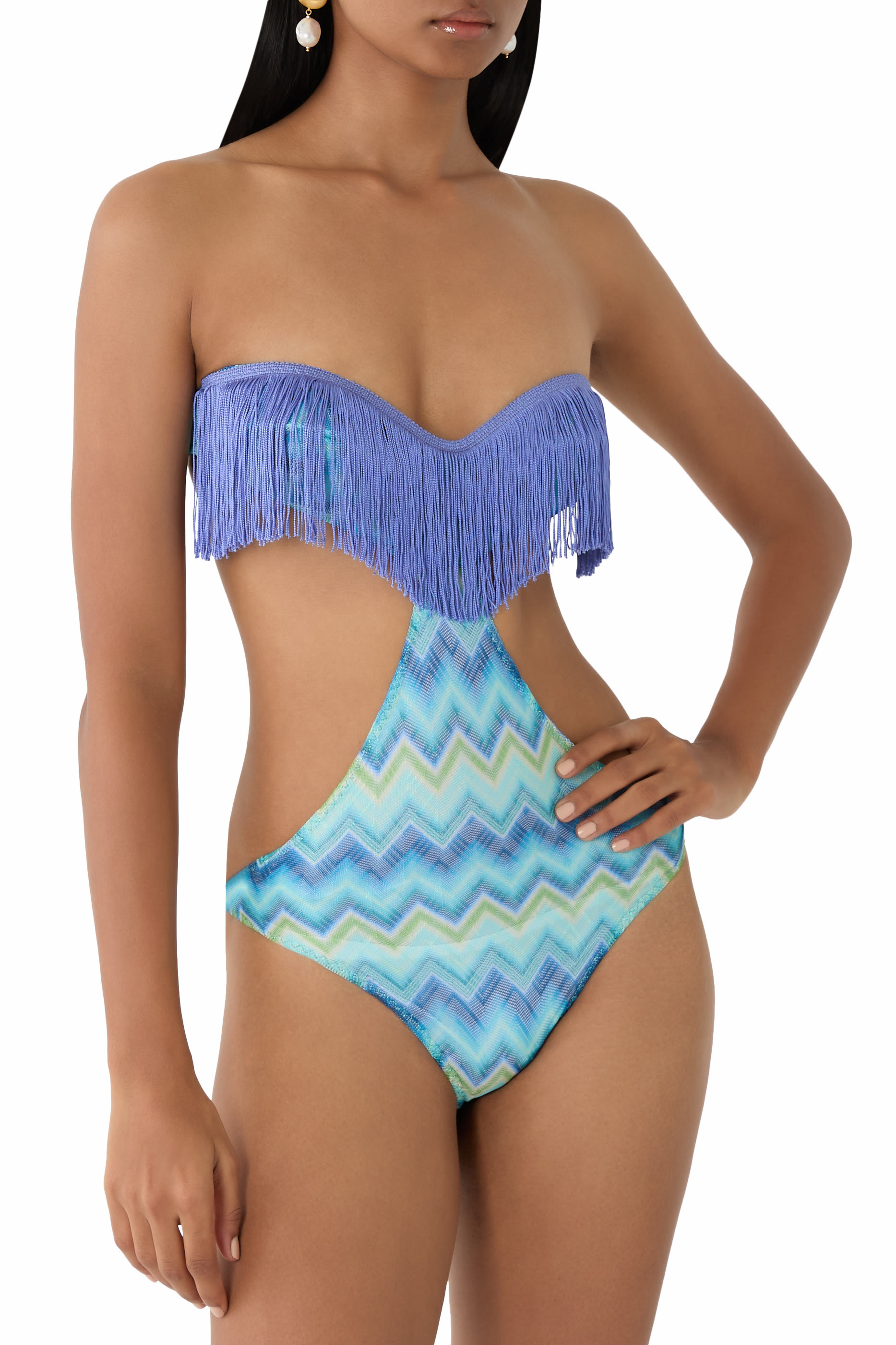 Fringes and Faded Stripes One-Piece Swimsuit