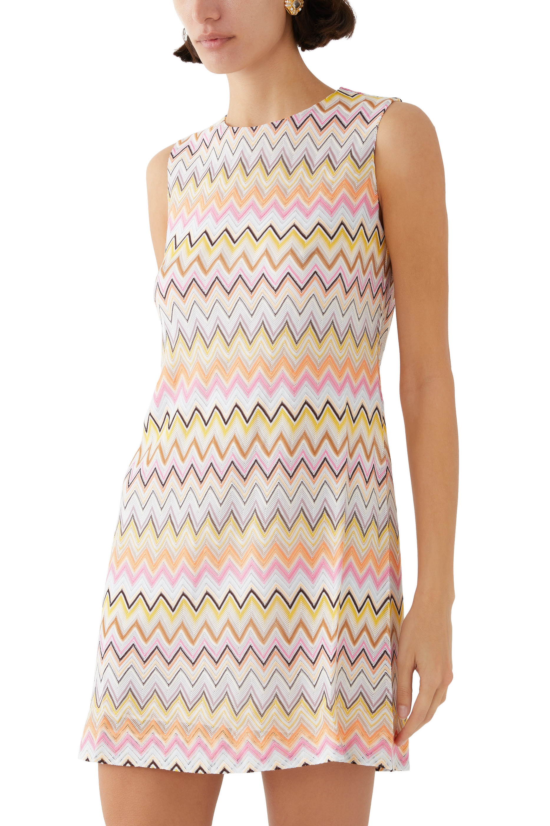 Zigzag Raschel Sleeveless Mini Dress