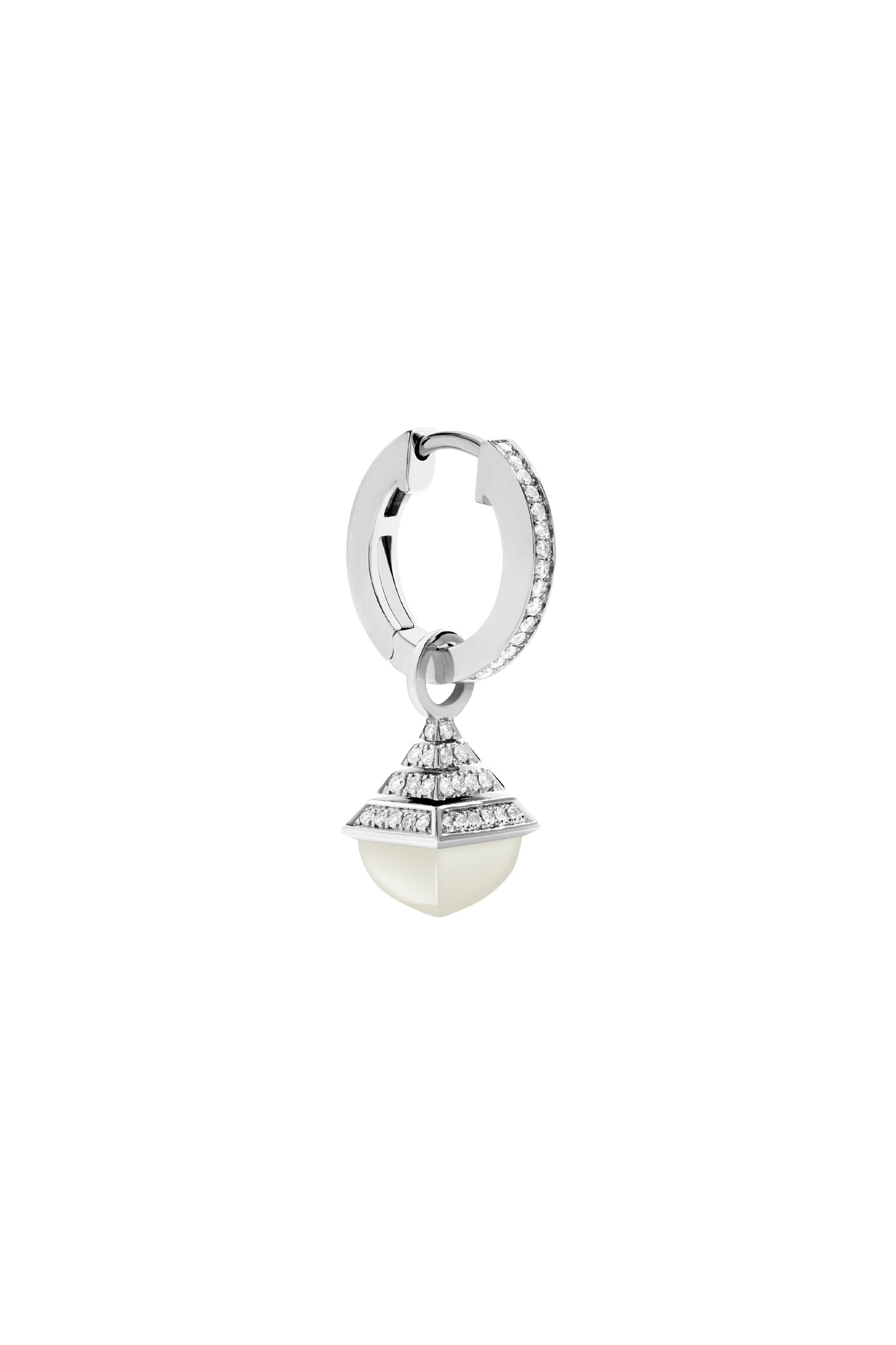 Cleo Rev Mini Drop Earrings, 18K White Gold with Diamonds & White Moon Stone