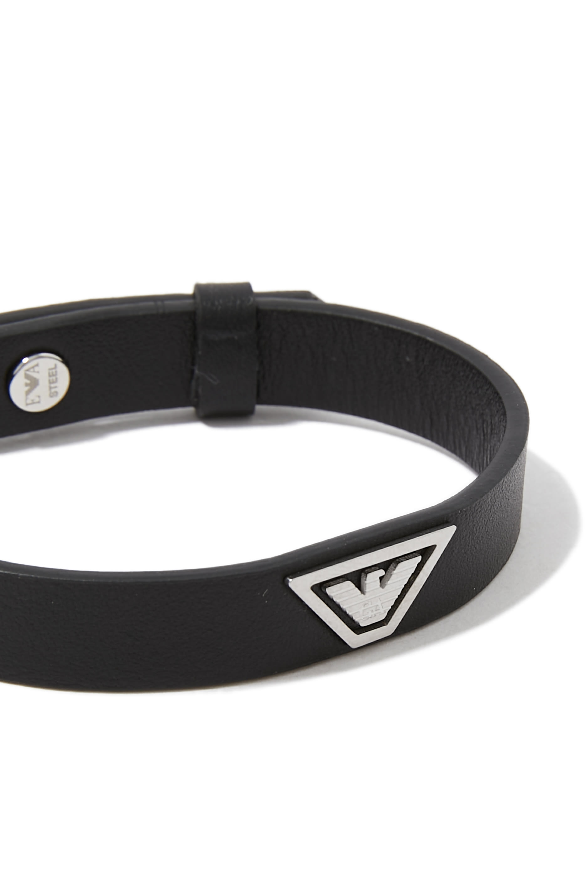 Eagle Logo Strap Bracelet, Leather & Steel