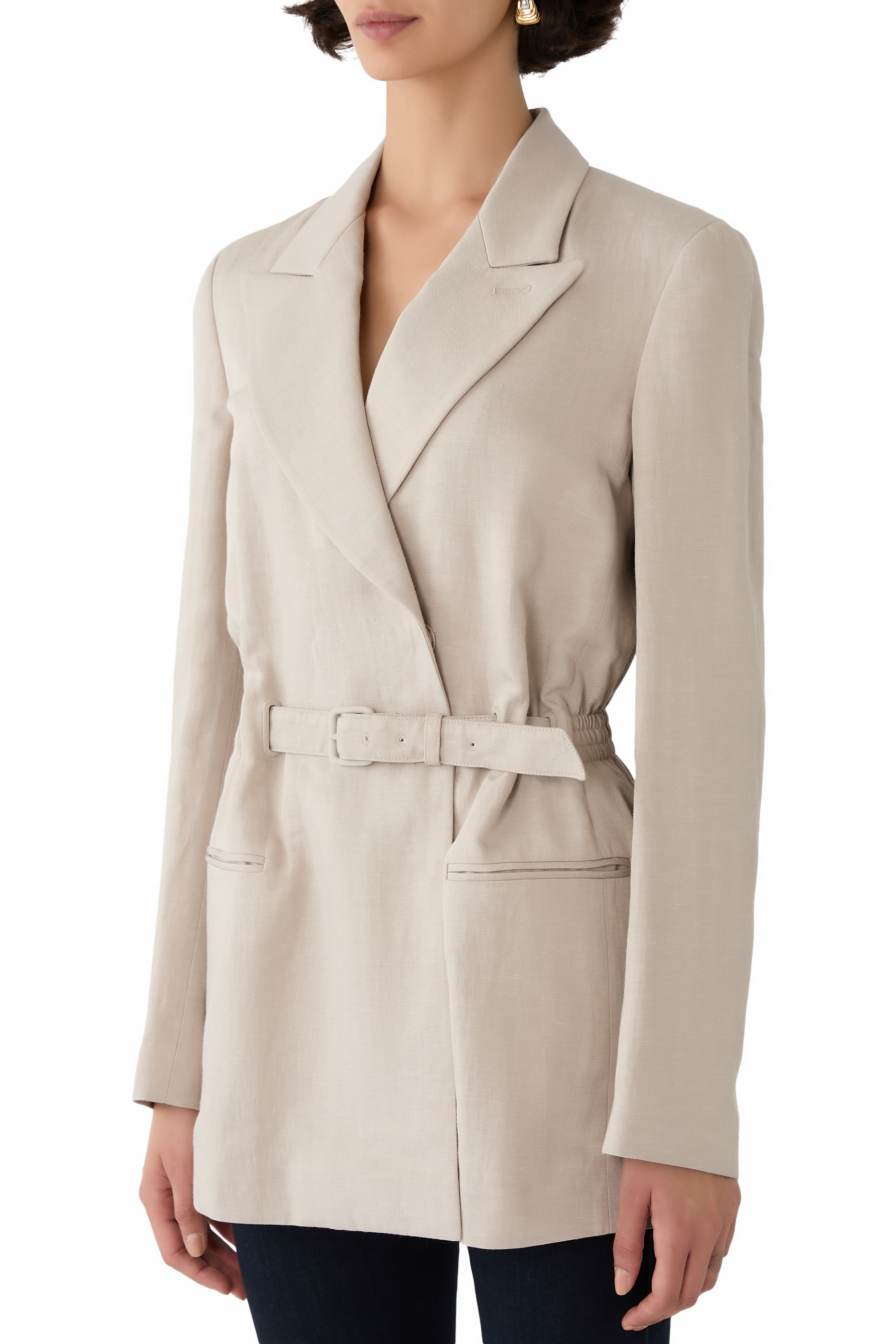 Linen-Blend Belted Blazer