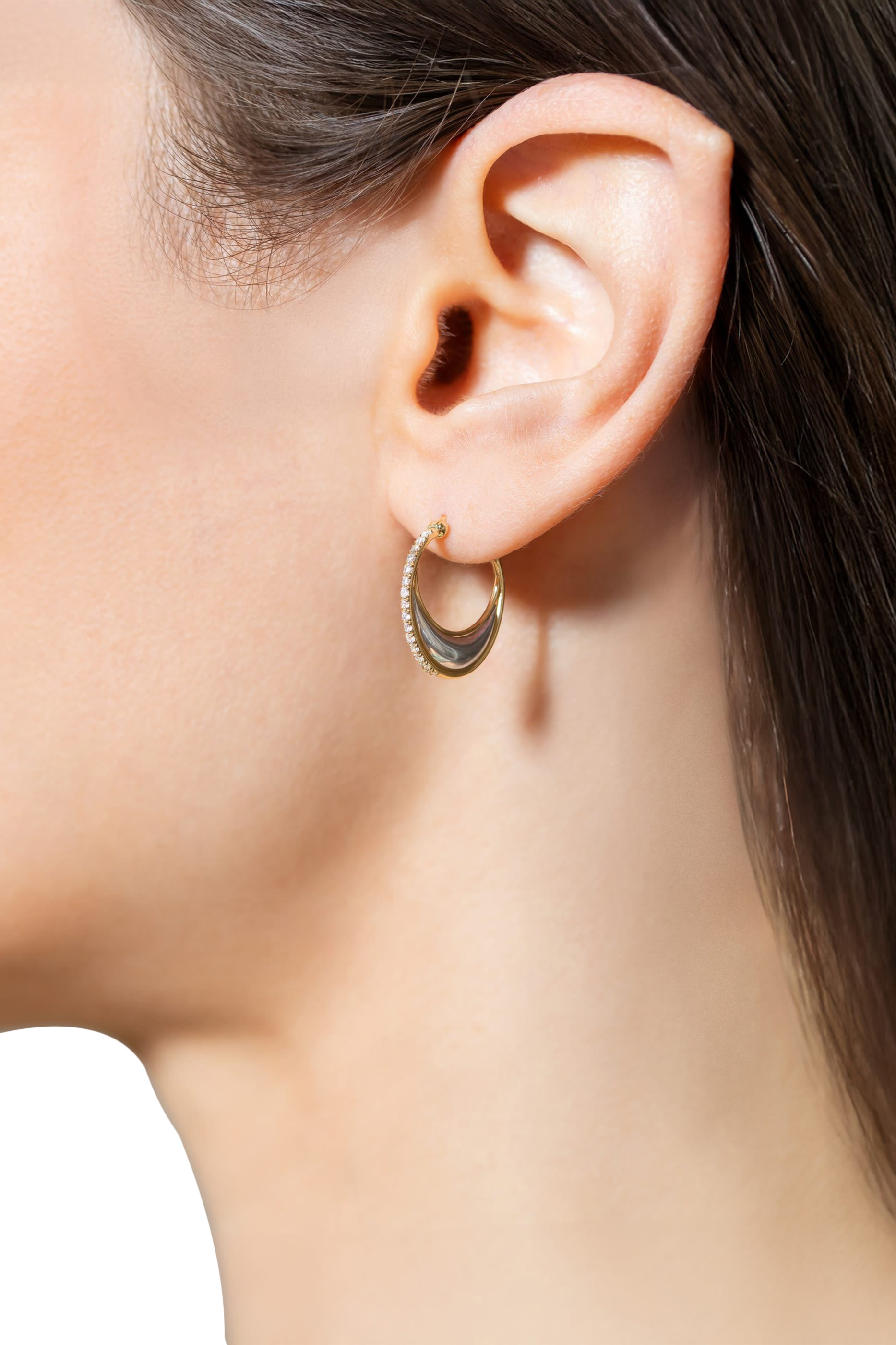 Bloop Moon Earrings, 18K Yellow Gold & White Diamonds