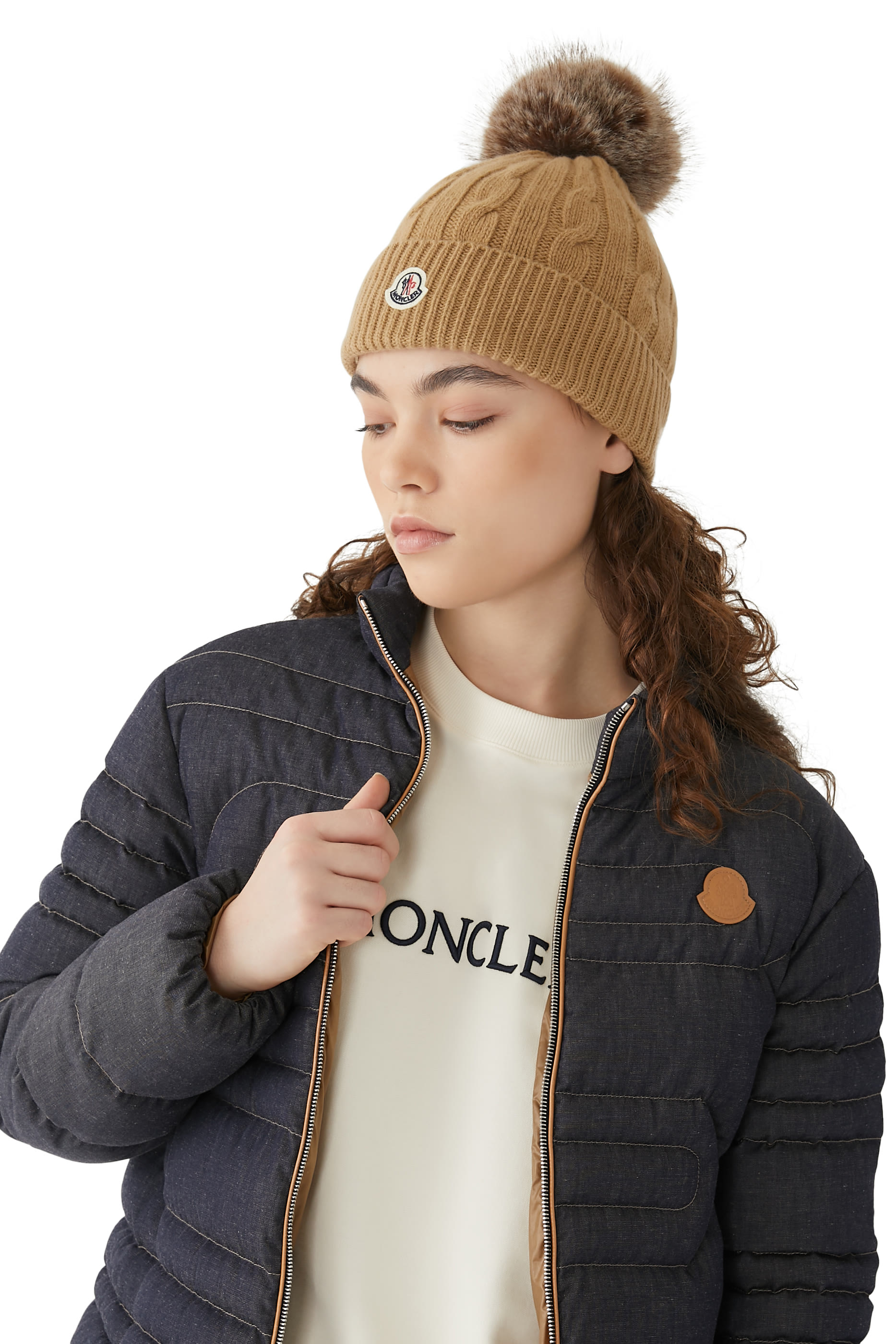 Wool & Cashmere Beanie with Faux Fur Pom Pom