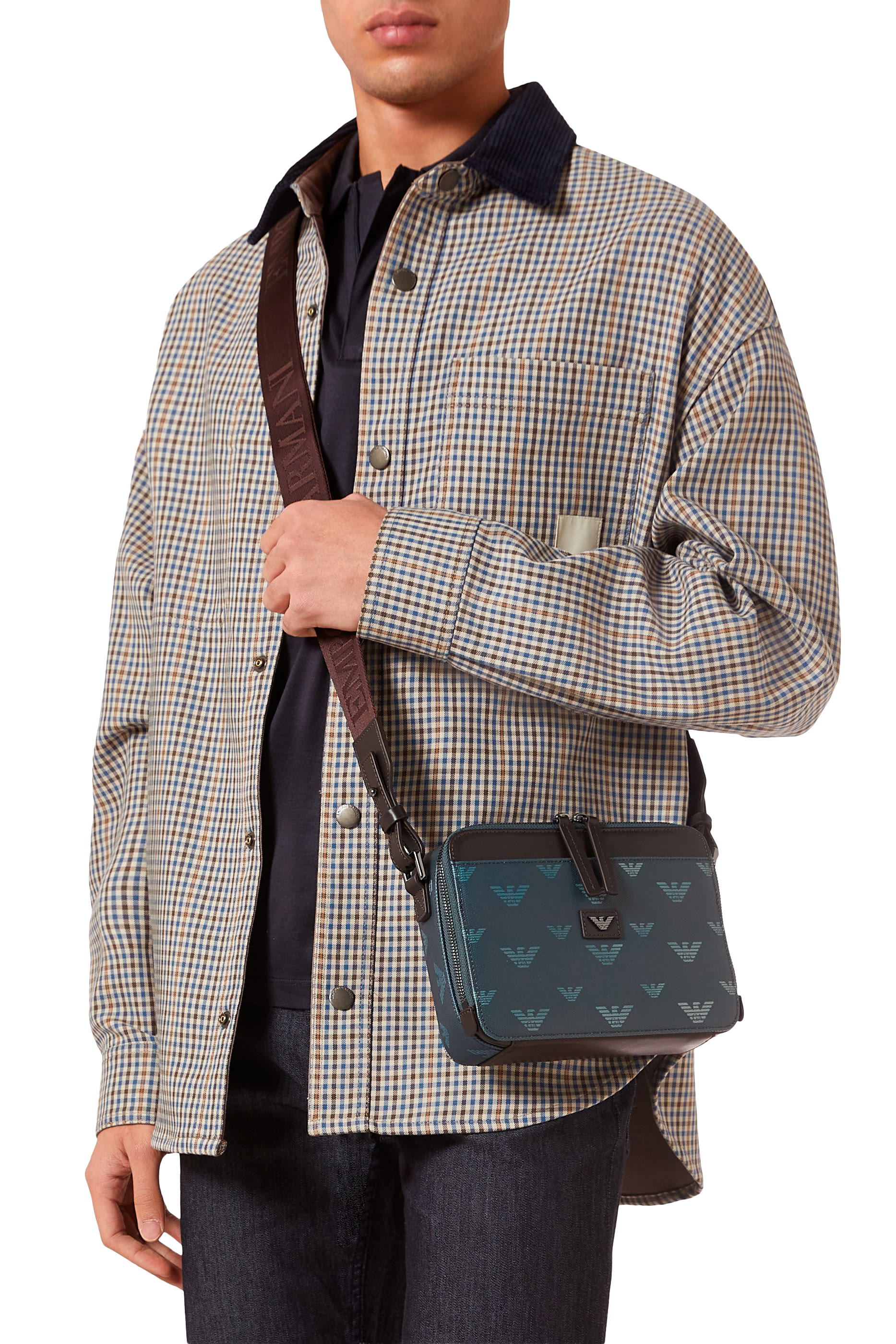 All-Over Eagle Crossbody Coated-Canvas Bag