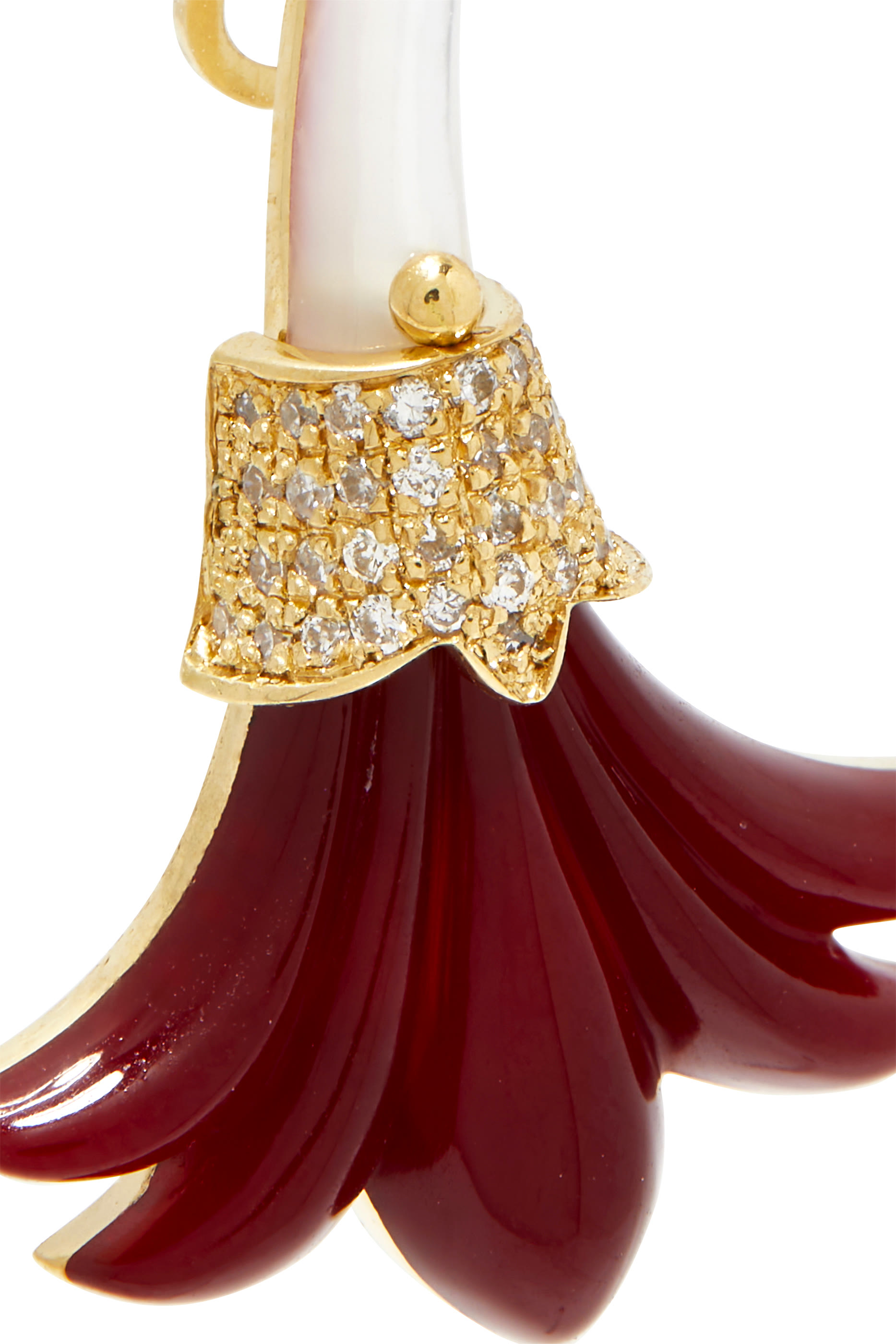 Small Flower Earrings, 18k Yellow Gold with Diamonds, Red Coral & Mother Of Pearl